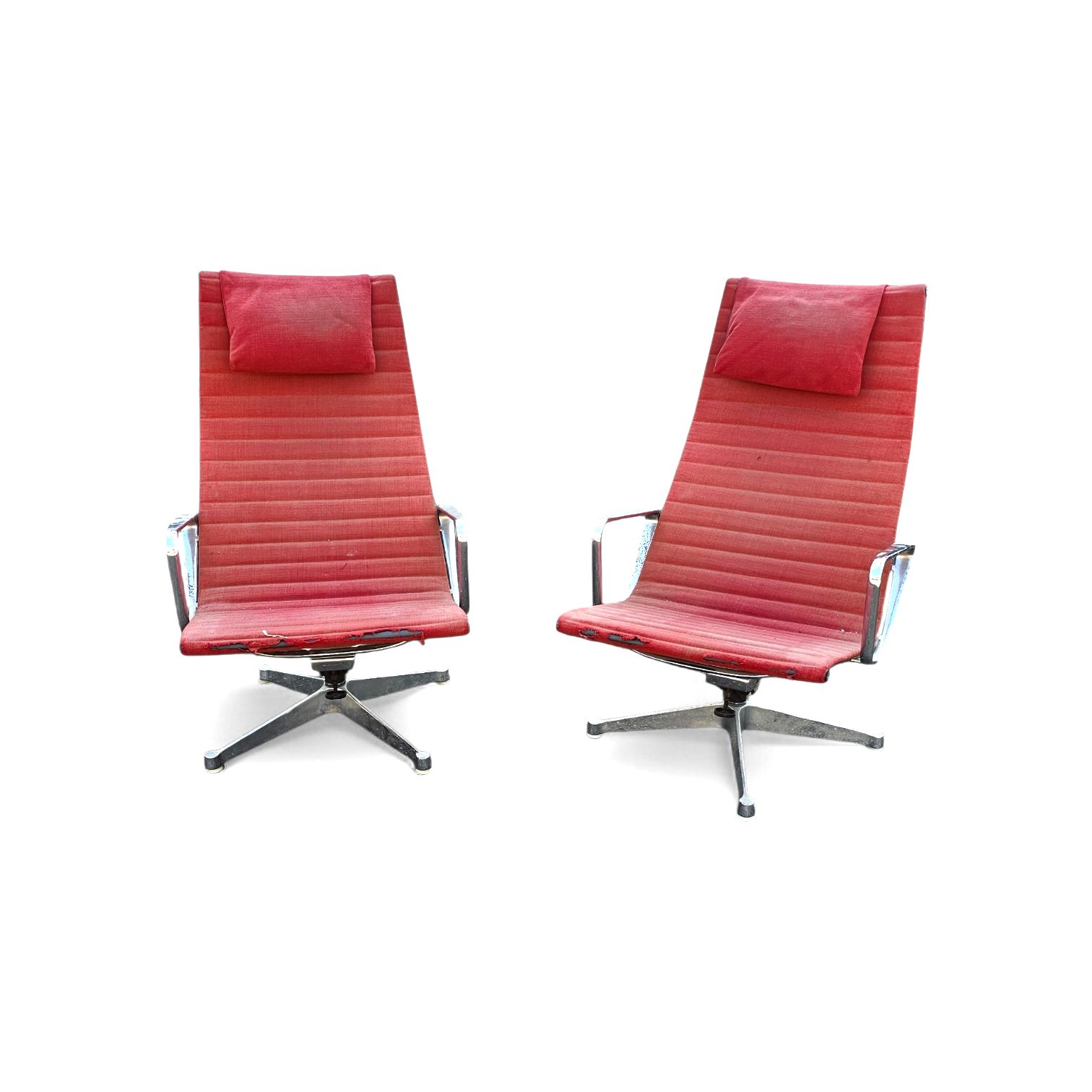 2 X Early Edition Ea 124 Aluminum Swivel Armchair By Charles & Ray Eames Herman Miller / Tilt Mechanism photo Furniture