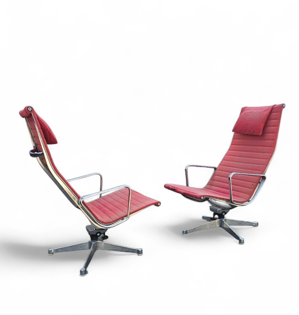 2 X Early Edition Ea 124 Aluminum Swivel Armchair By Charles & Ray Eames Herman Miller / Tilt Mechanism photo vinterior