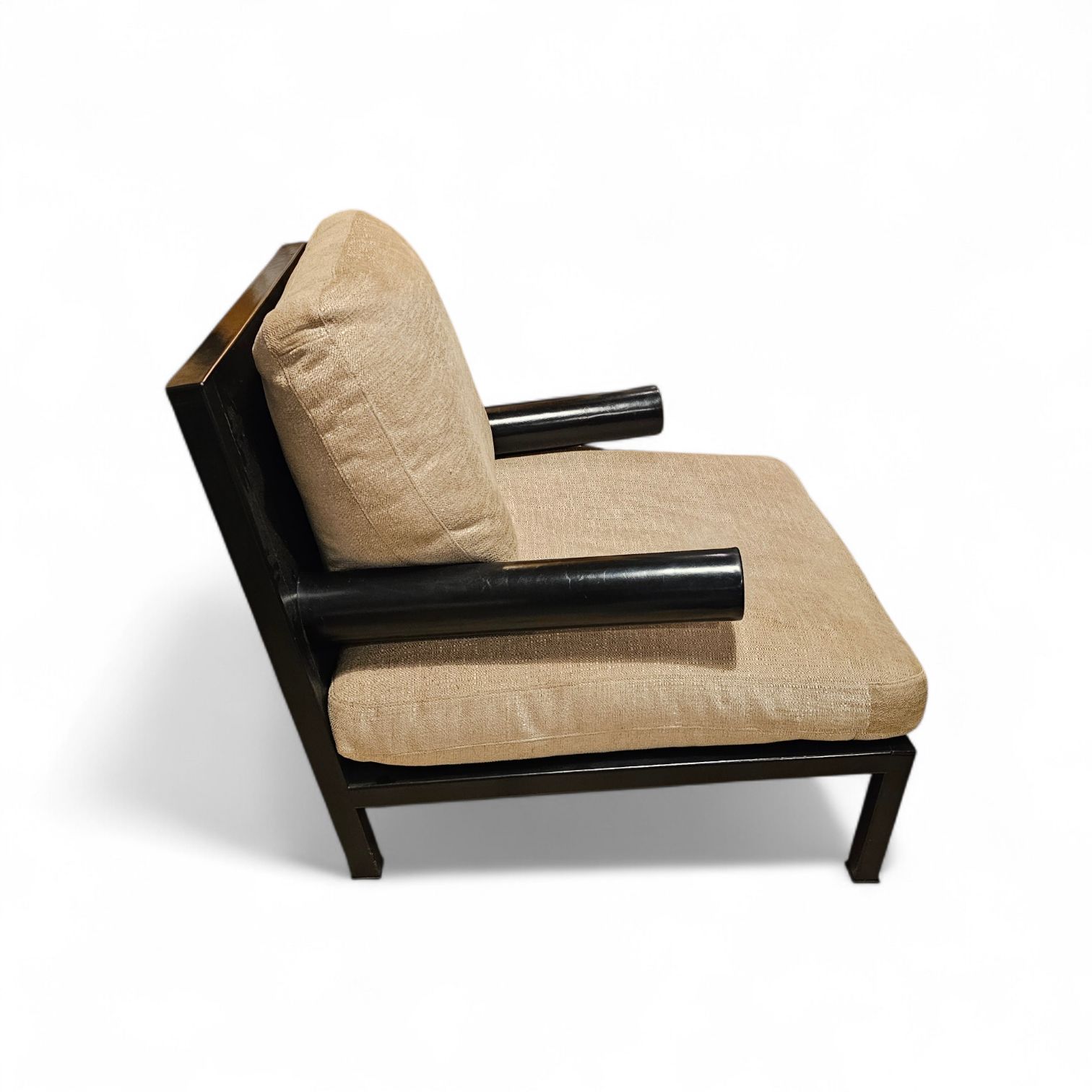 Armchair 'Baisity' By Antonio Citterio For B&B Italia With Cushions Linen / Frame Covered In Black Leather