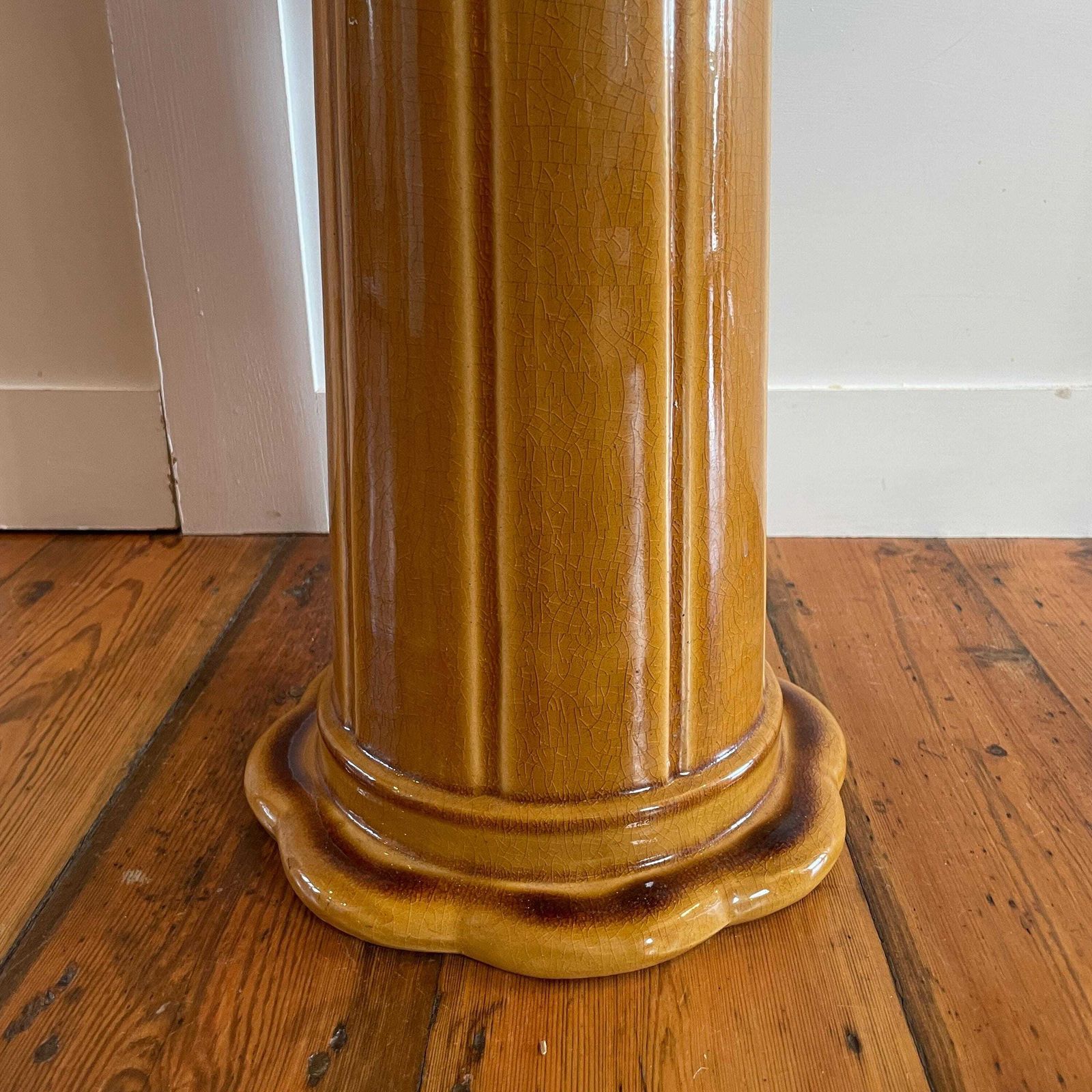 Large Ceramic Bird Bath Yellow Pedestal Garden Pool Flower Top Vintage Glazed Ceramic Outdoor Wildlife Ornamental photo 185.0