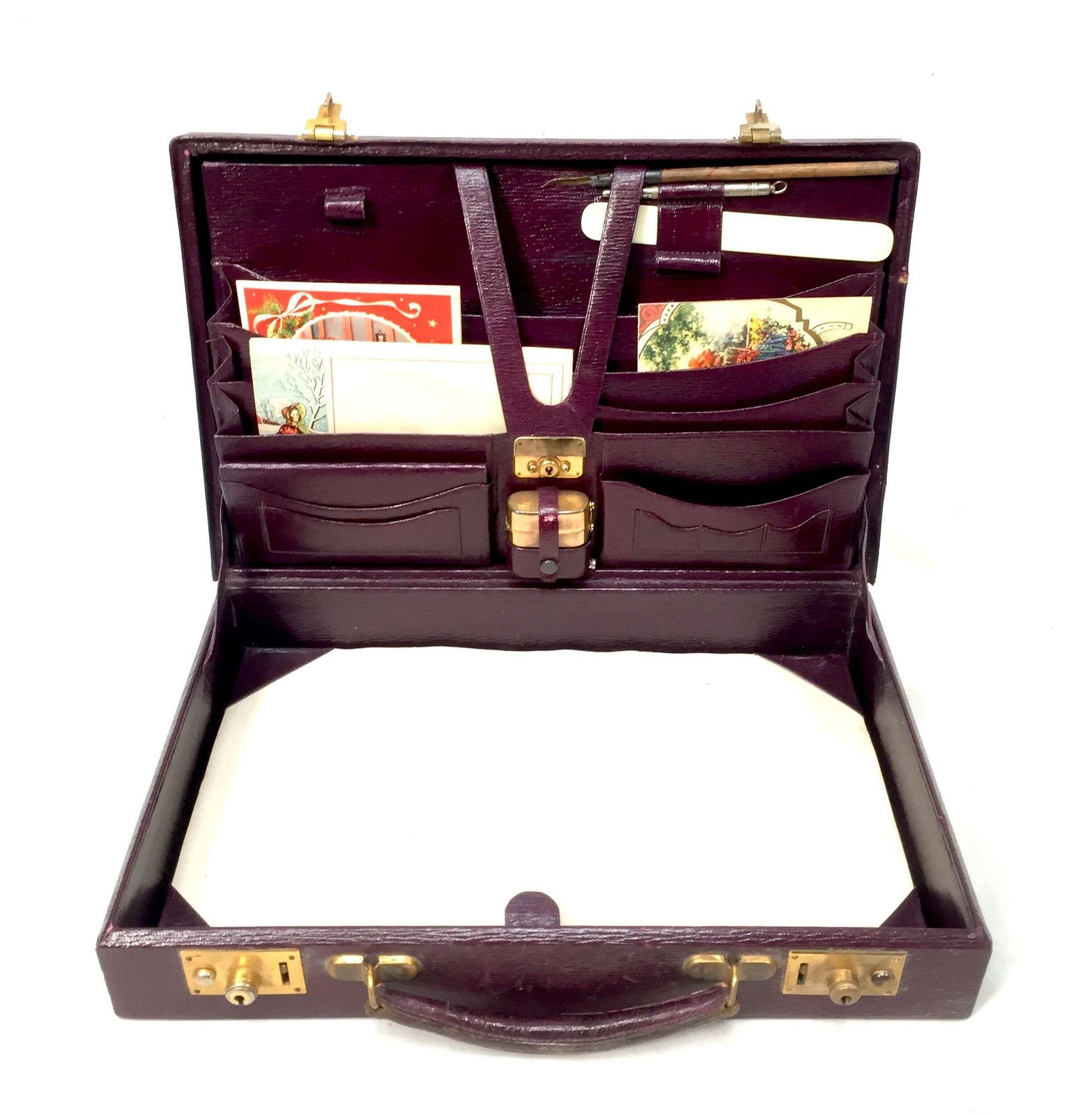 Antique Ladies Leather Travel Writing Box / Briefcase / Bag & Contents C.1930 photo 199.0