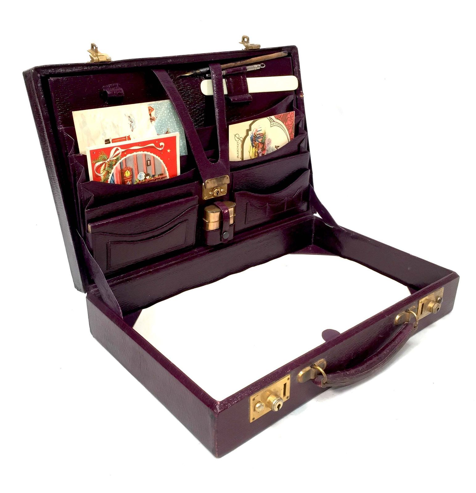 Antique Ladies Leather Travel Writing Box / Briefcase / Bag & Contents C.1930 photo vintage