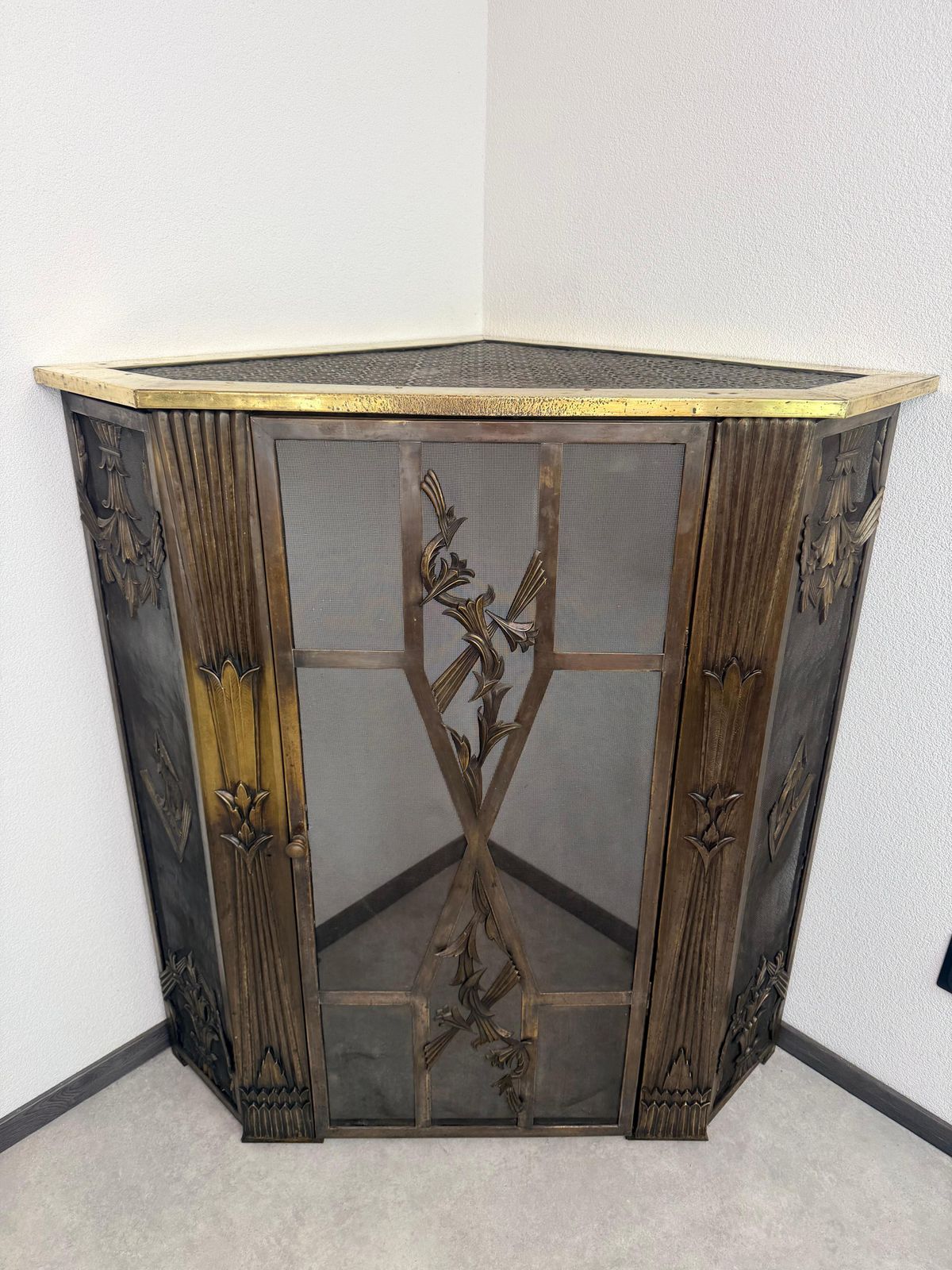 Brass Corner Fireplace Screen Attr. To Dagobert Peche photo furniture