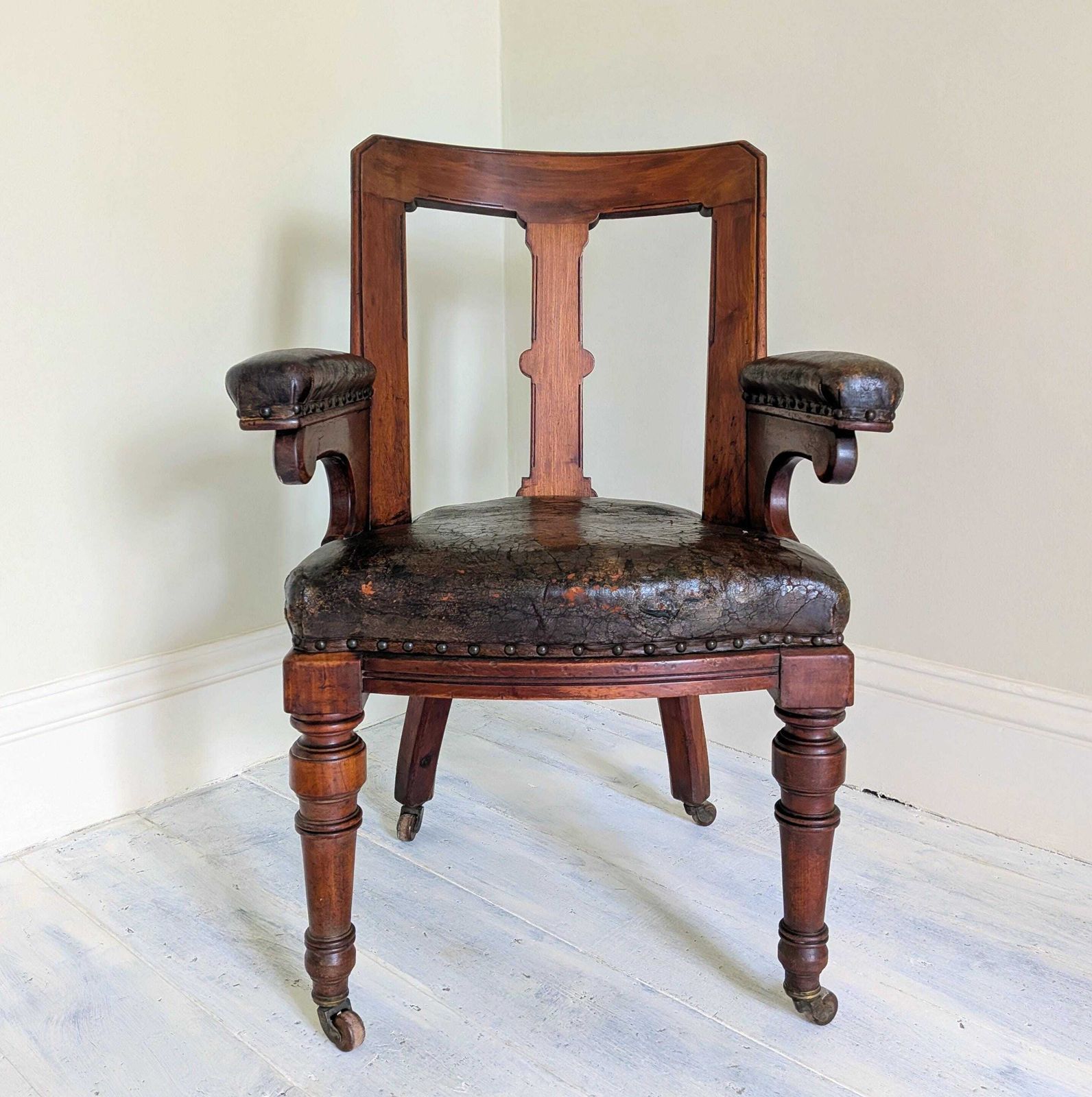 An Antique Mahogany And Leather Library Chair By Lambs Of Manchester C1860 photo furniture