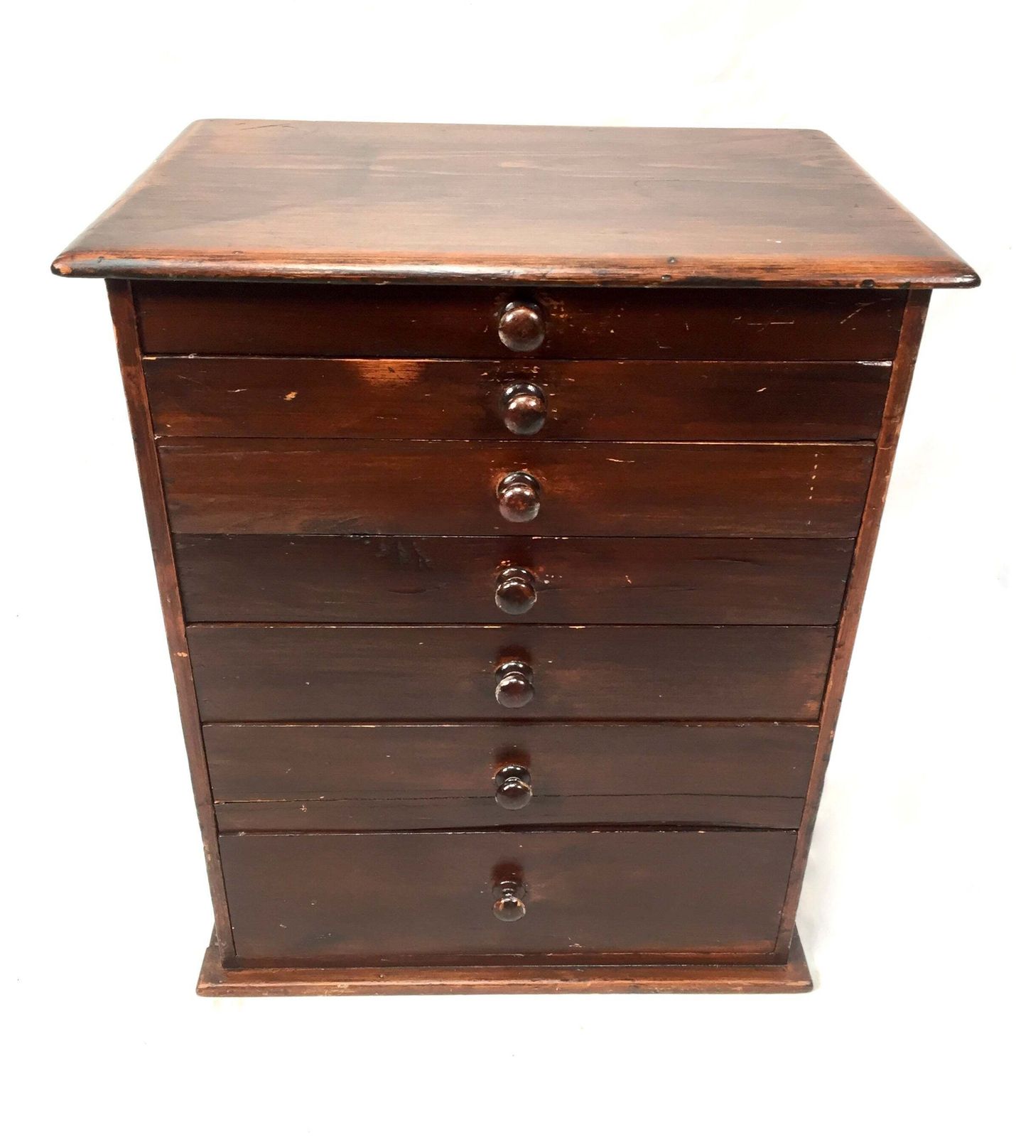 Antique Tabletop Wooden Stained Pine Chest Of Collectors Drawers Storage Box photo furniture