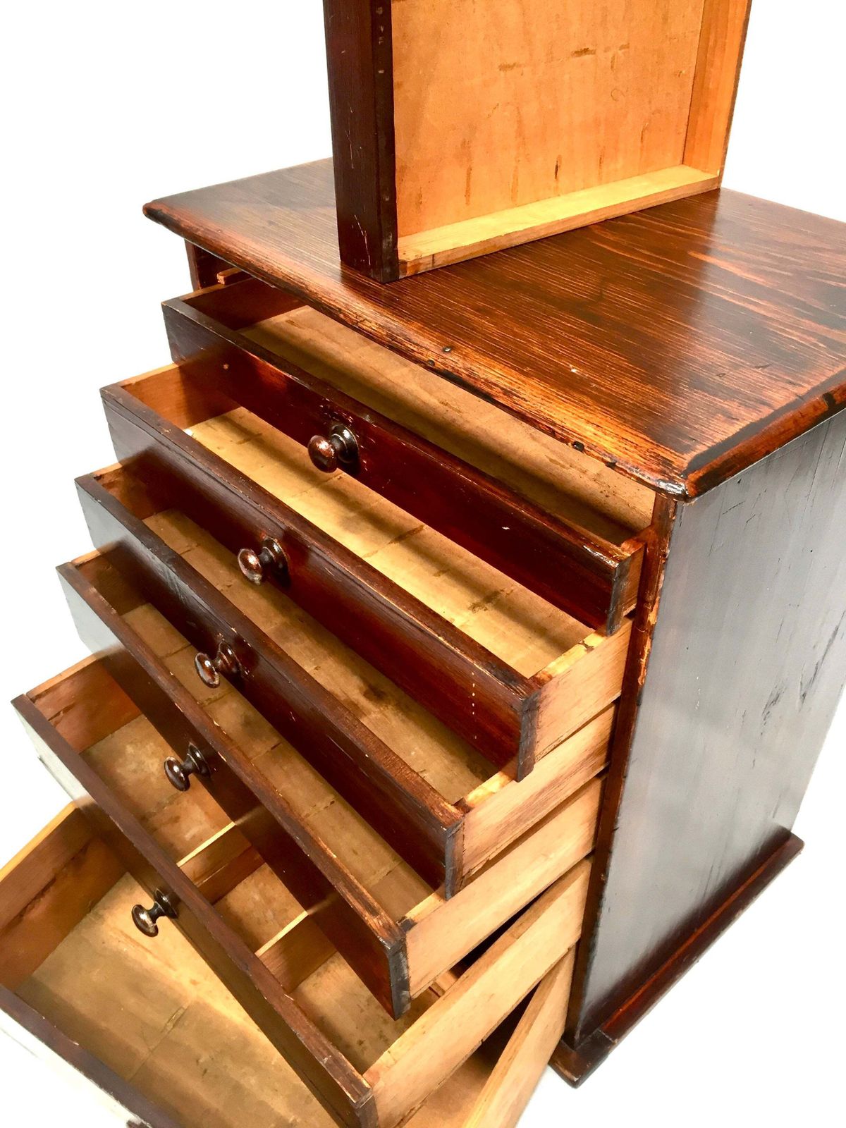 Antique Tabletop Wooden Stained Pine Chest Of Collectors Drawers Storage Box photo buy