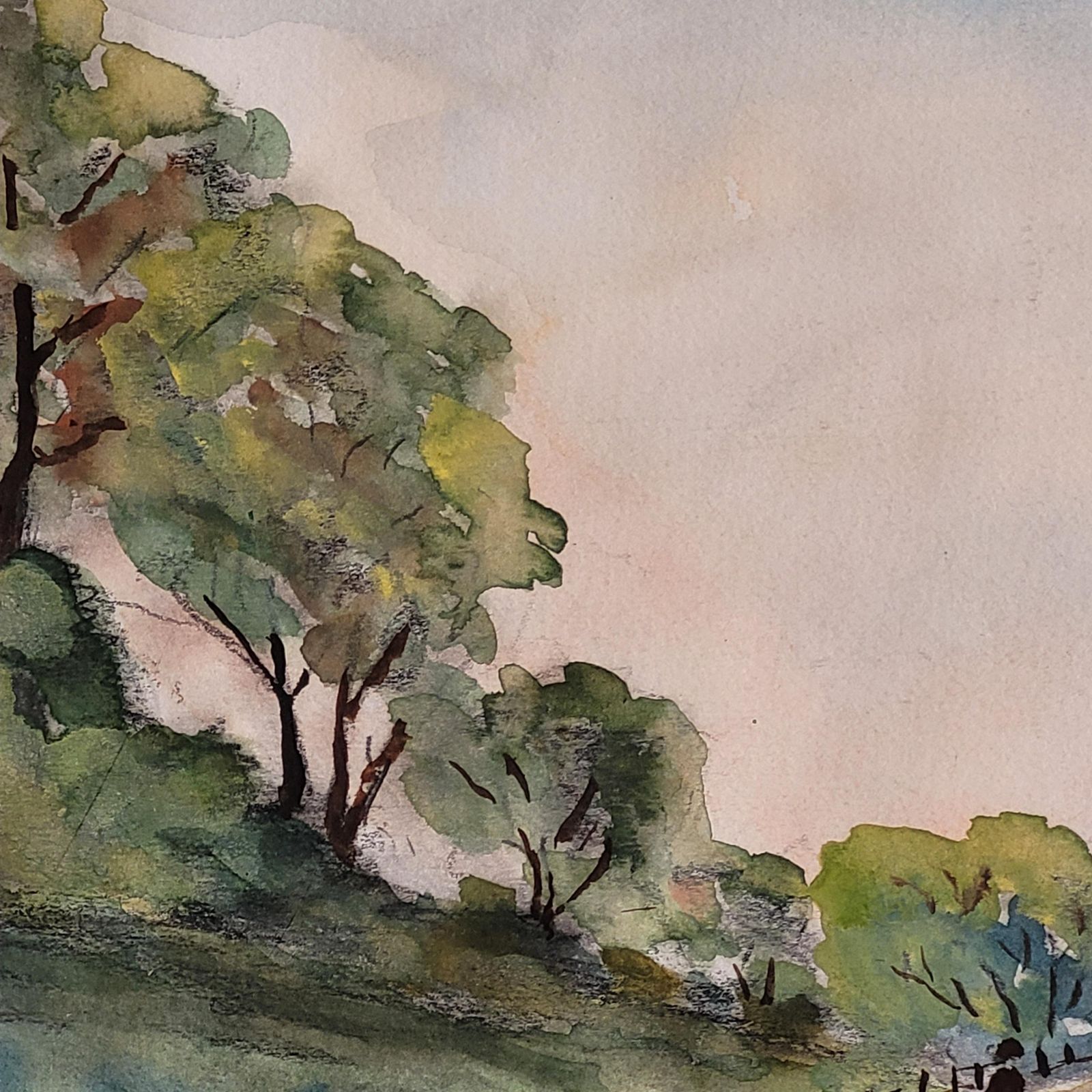 J Martycountryside Village Scene Landscape. Watercolor On Paper. 35.5cm X 45cm.. photo vinterior