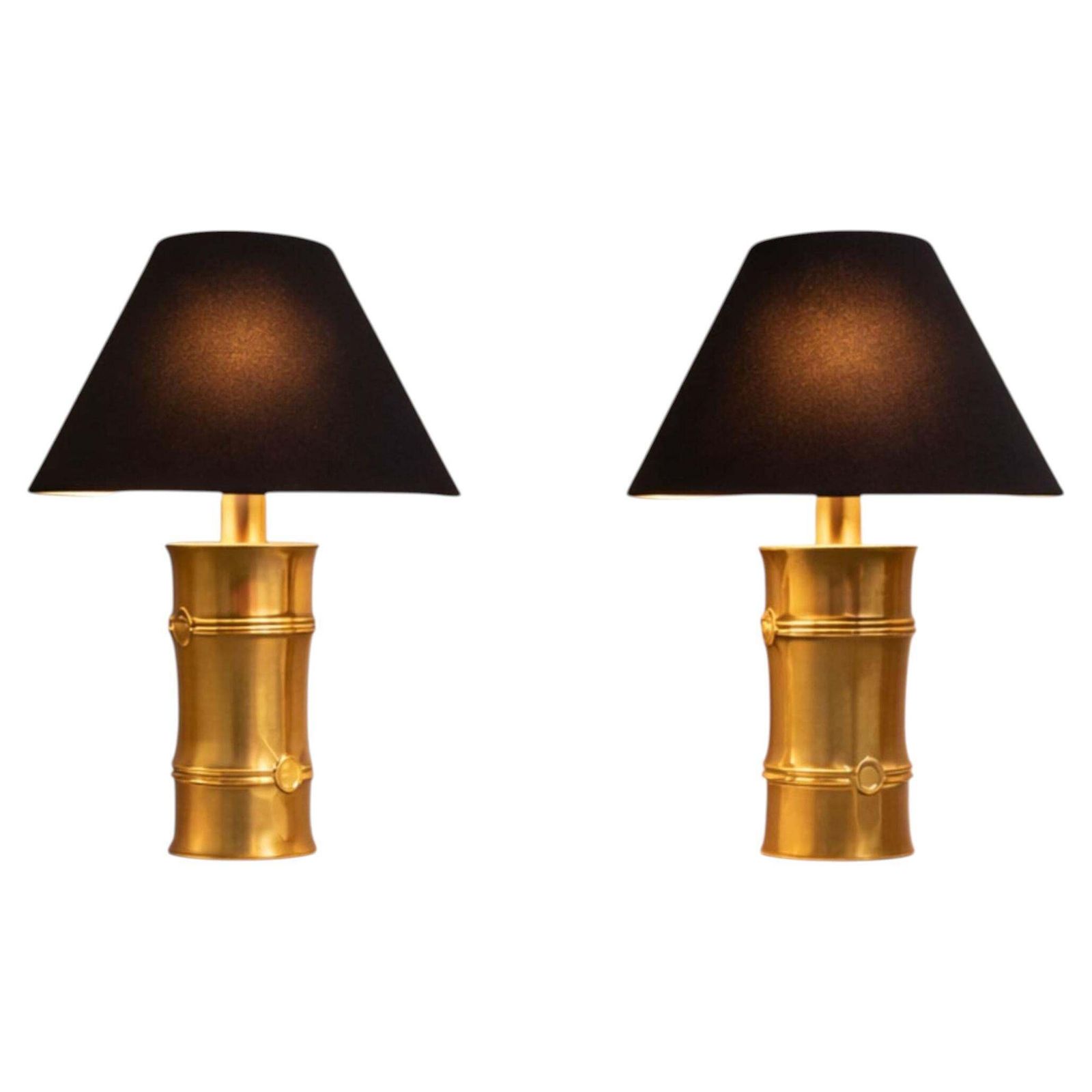 Pair Of Brass Faux Bamboo Table Lamps By Maison Jansen, 1970s