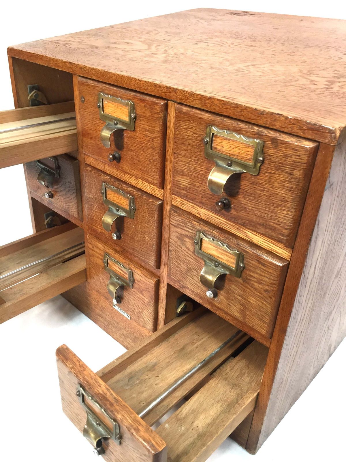 Furniture Antique Wooden Libraco Desktop Oak Stationery Index Filing Card Drawers Cabinet photo