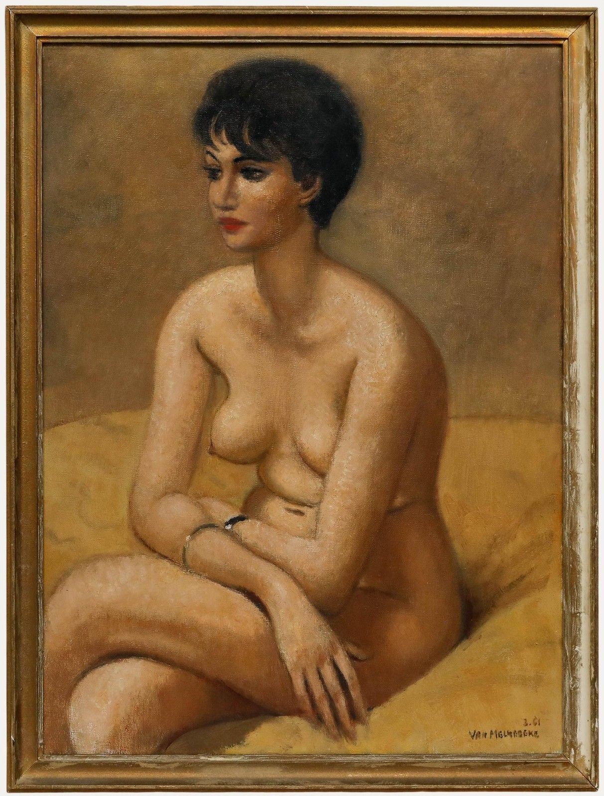 Jacques Van Melkebeke (1904 1983) Framed Mid 20th Century Oil, Sitting Nude