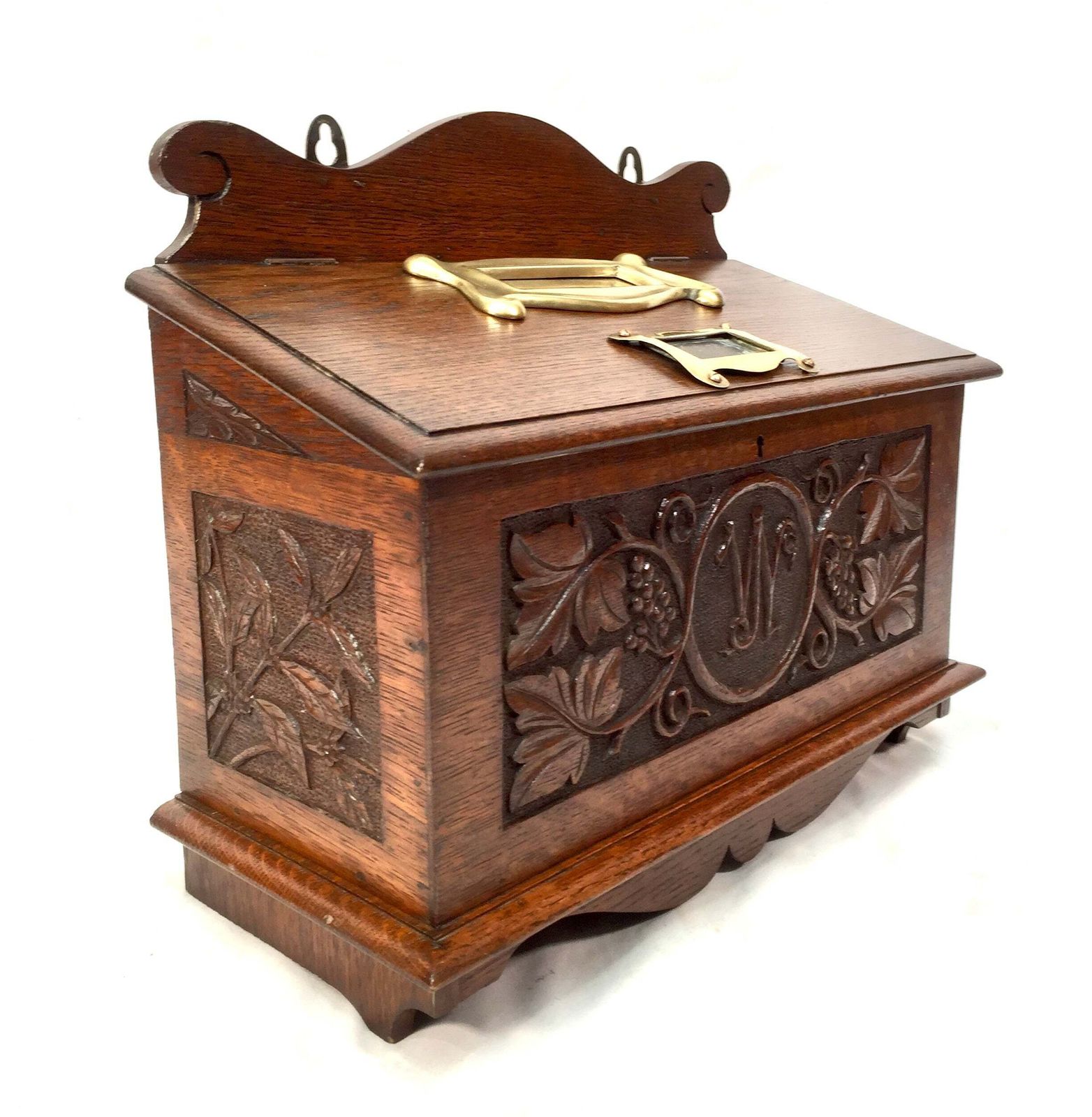 Antique 19th Century Wooden Oak Country House Carved Letter Box / Storage Box photo furniture