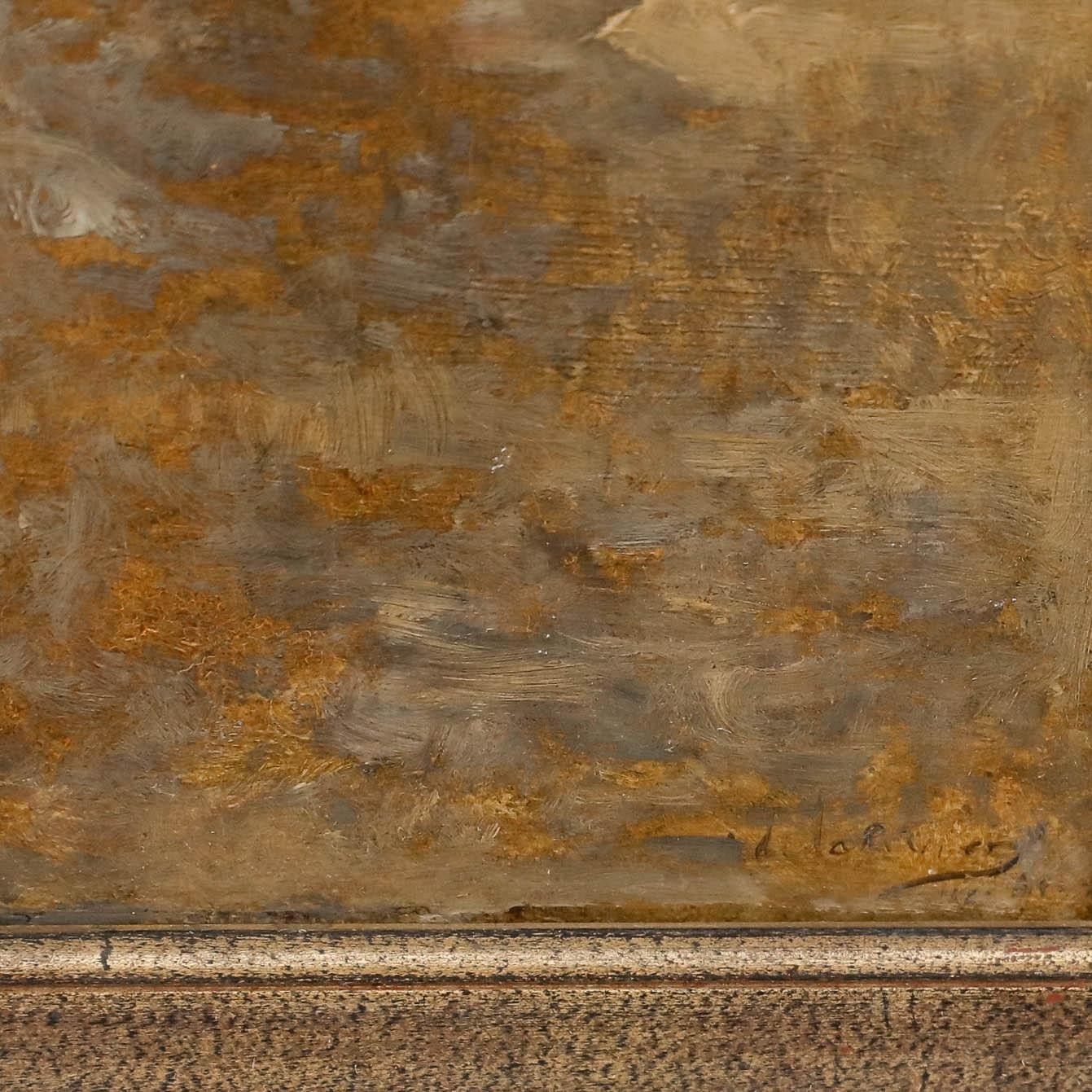 Adriaan La Rivière (1857 1941) Framed Oil, Buck Near A Farmhouse photo vinterior