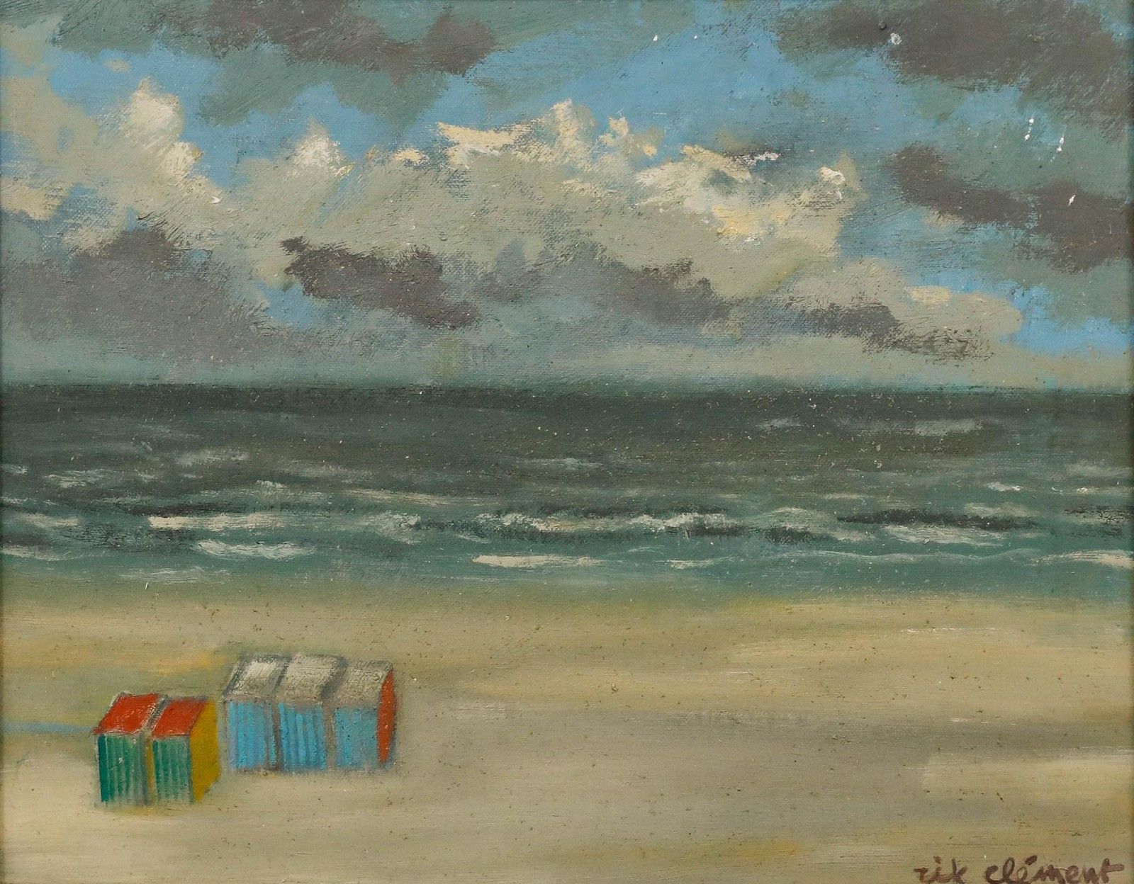 Rik Clément (1920 2008) 1974 Oil, Cabins By The Beach photo furniture
