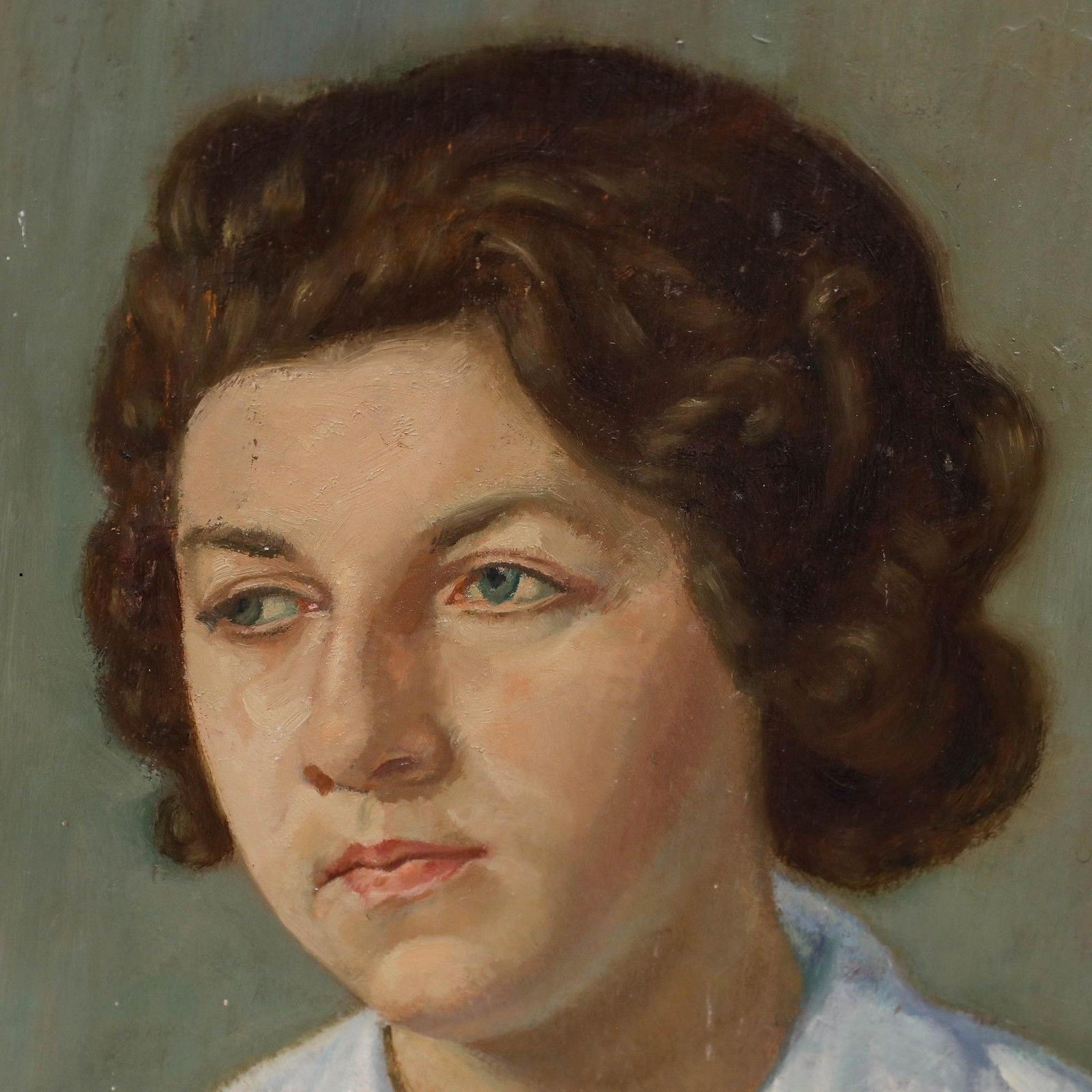 J. Delarge Mid 20th Century Oil, Women In The Collared Blouse photo Art