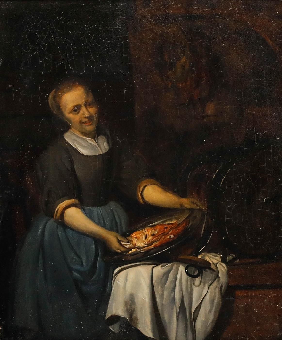 After Gabriel Metsu (1629 1667) Framed 19th Century Oil, The Cook photo furniture
