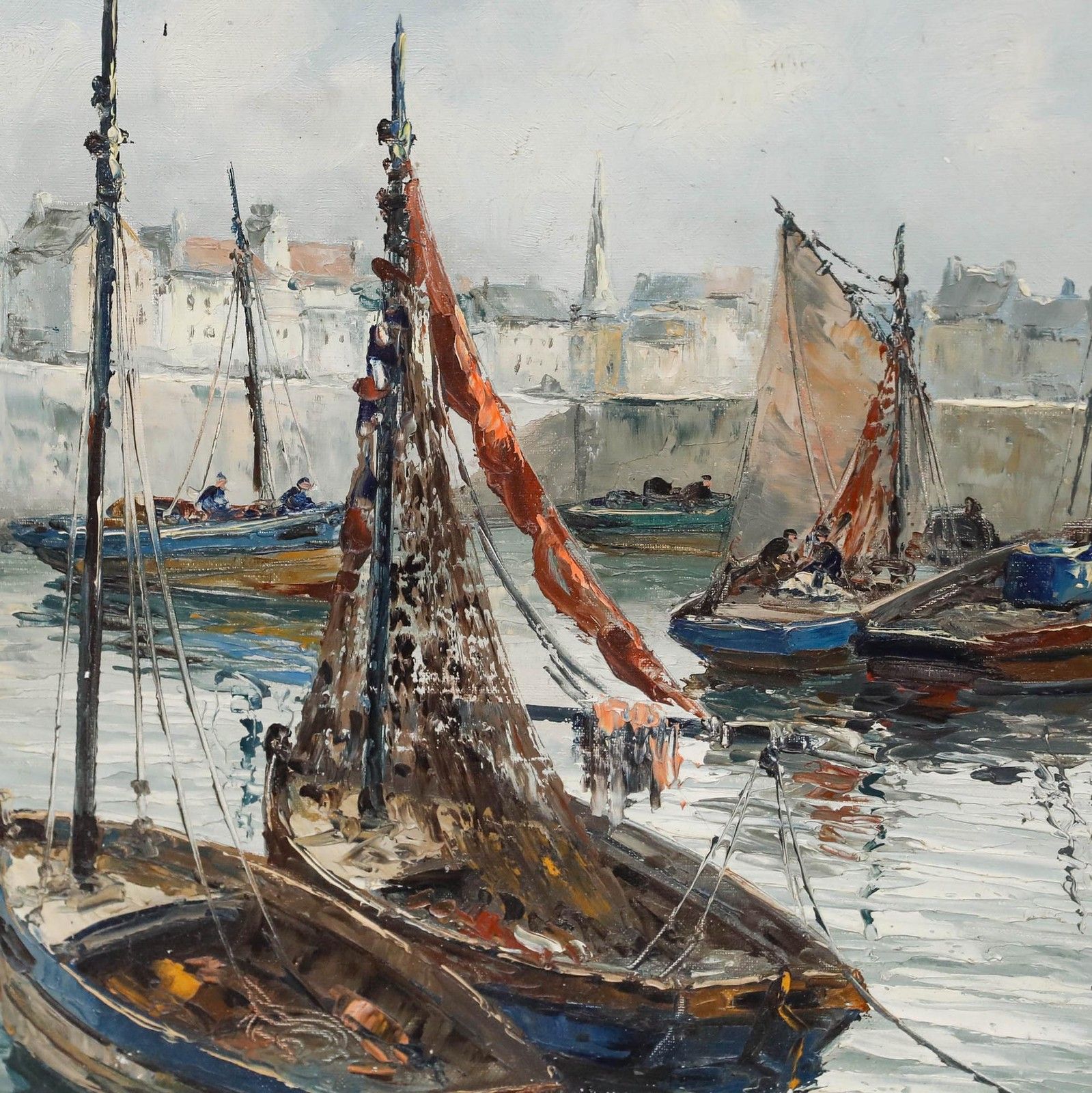 Framed 20th Century Oil Readying The Boats photo 325.0