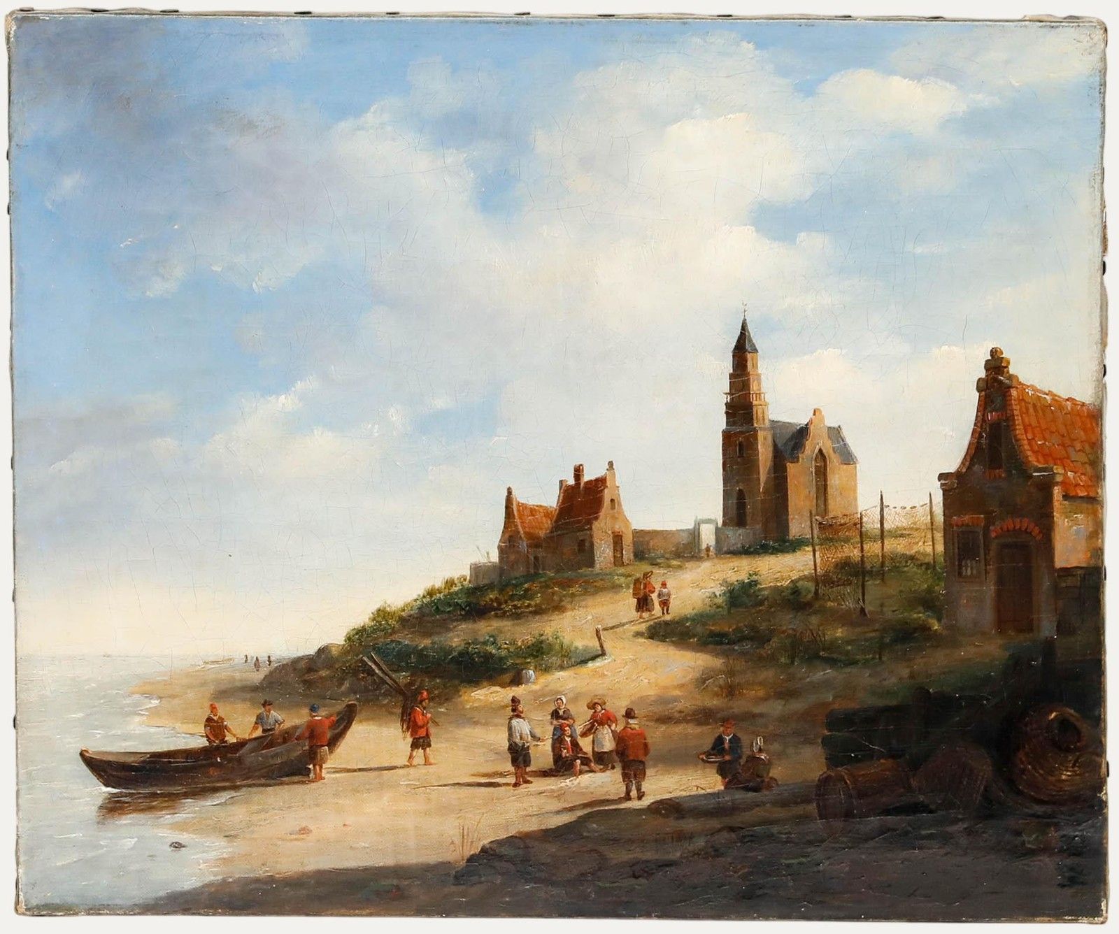 Follower Of Jacobus Van Der Stok 19th Century Oil, A Coastal Village
