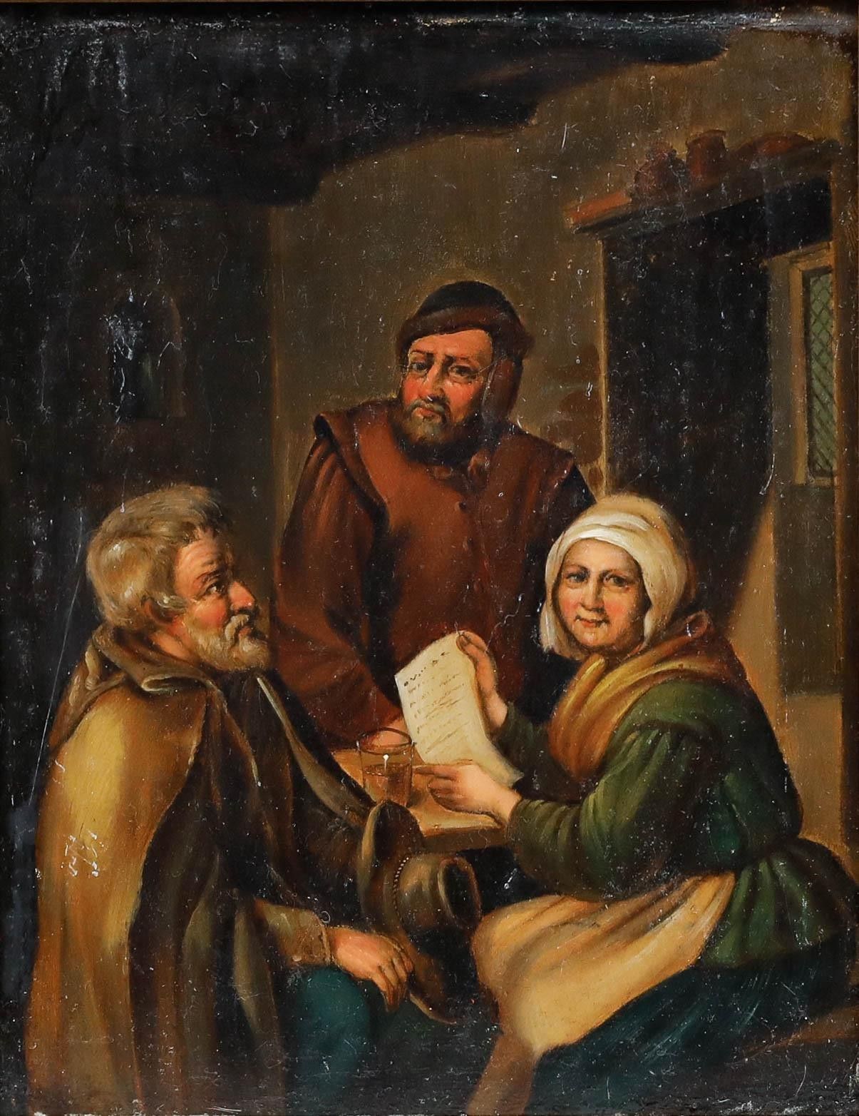 Manner Of David Teniers The Younger (1610 1690) 19th Century Oil, The Letter photo furniture