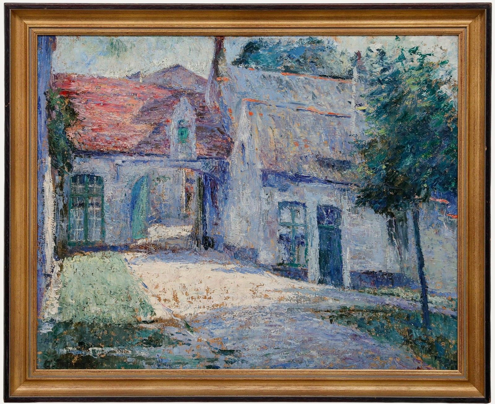Early 20th Century Oil Beguinage In Blue