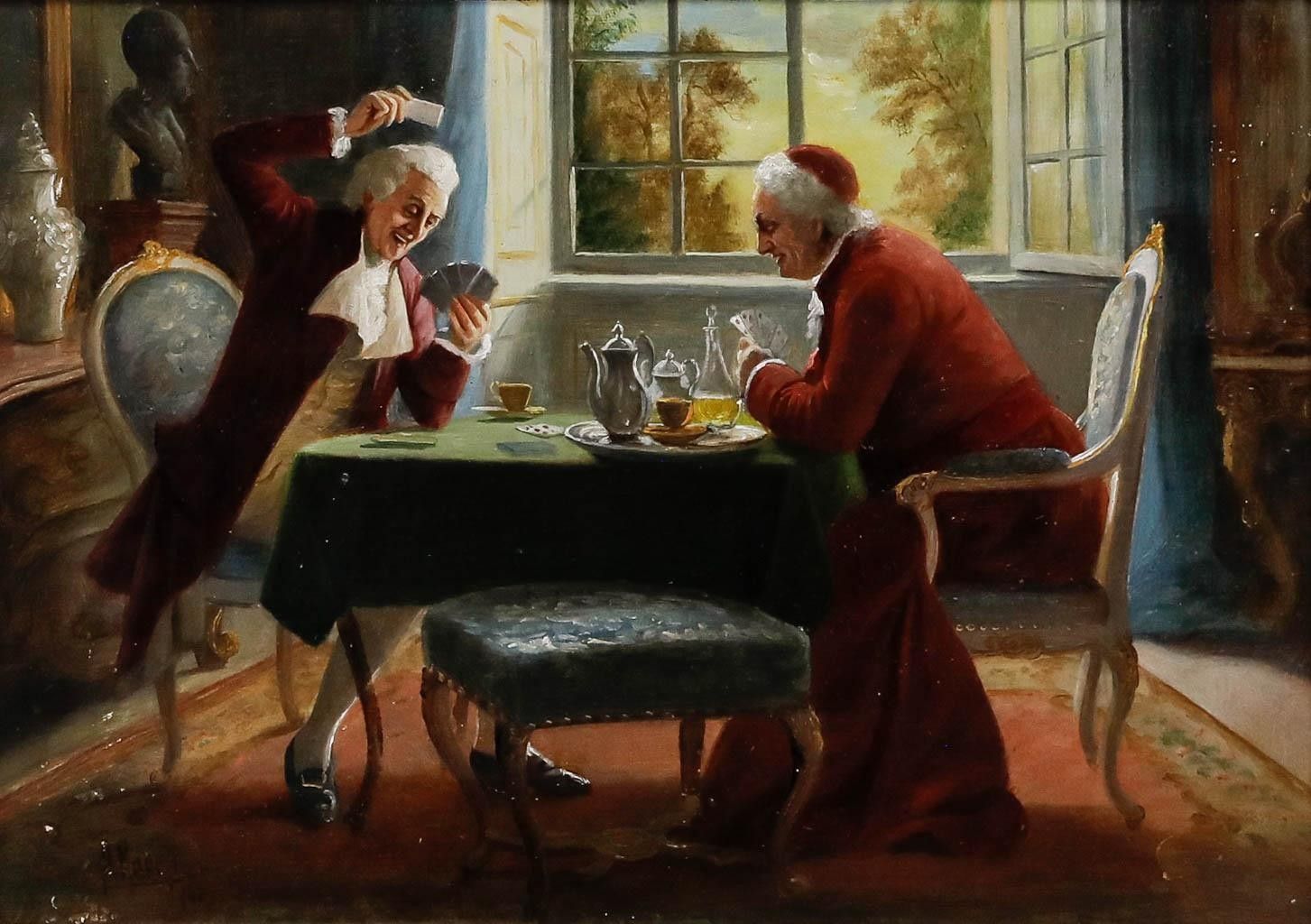 August Hermann Knoop (1856 1919) 1919 Oil, Cardinal Playing Cards photo furniture