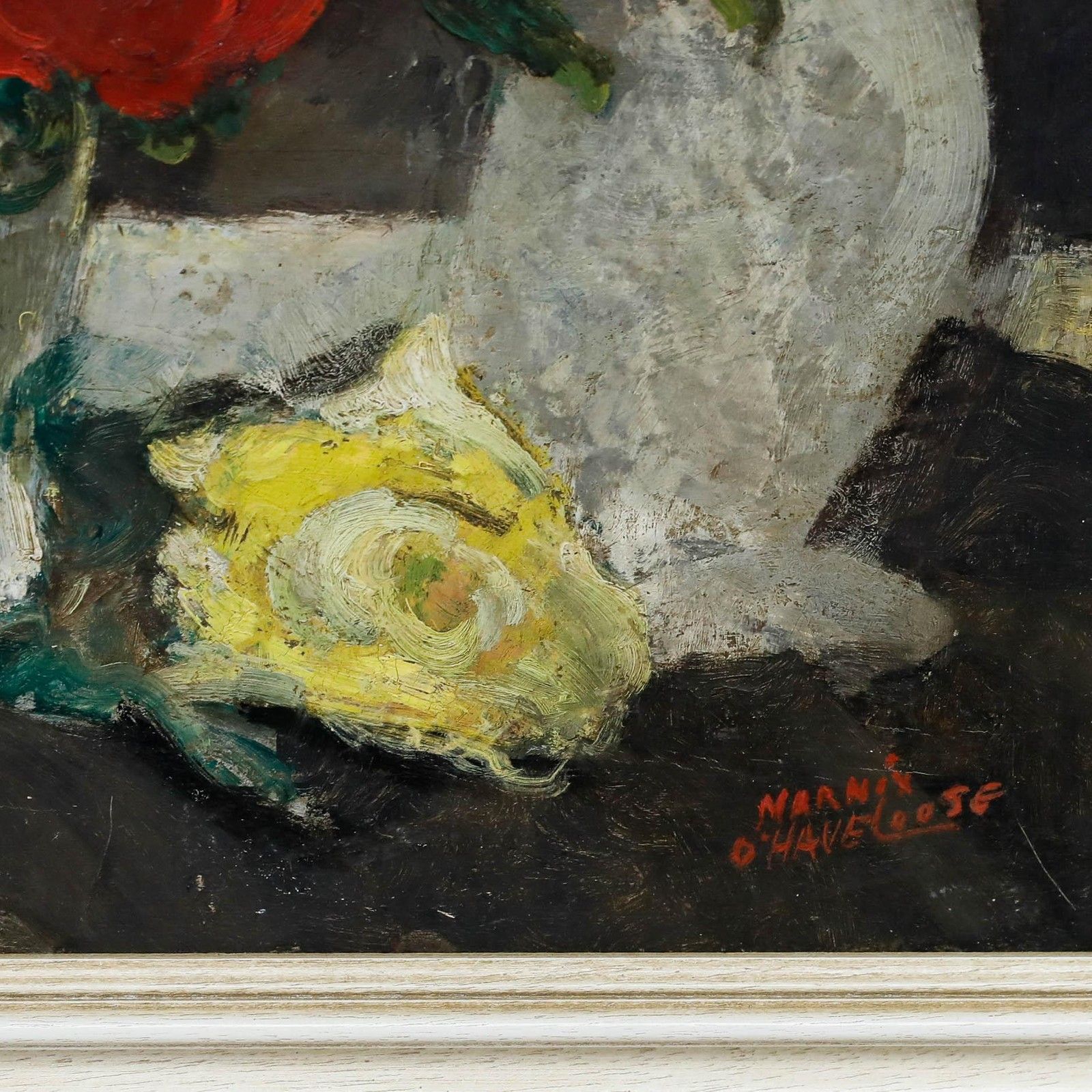 Marnix D'haveloose (1885 1973) Framed Oil, Still Life With Roses photo buy