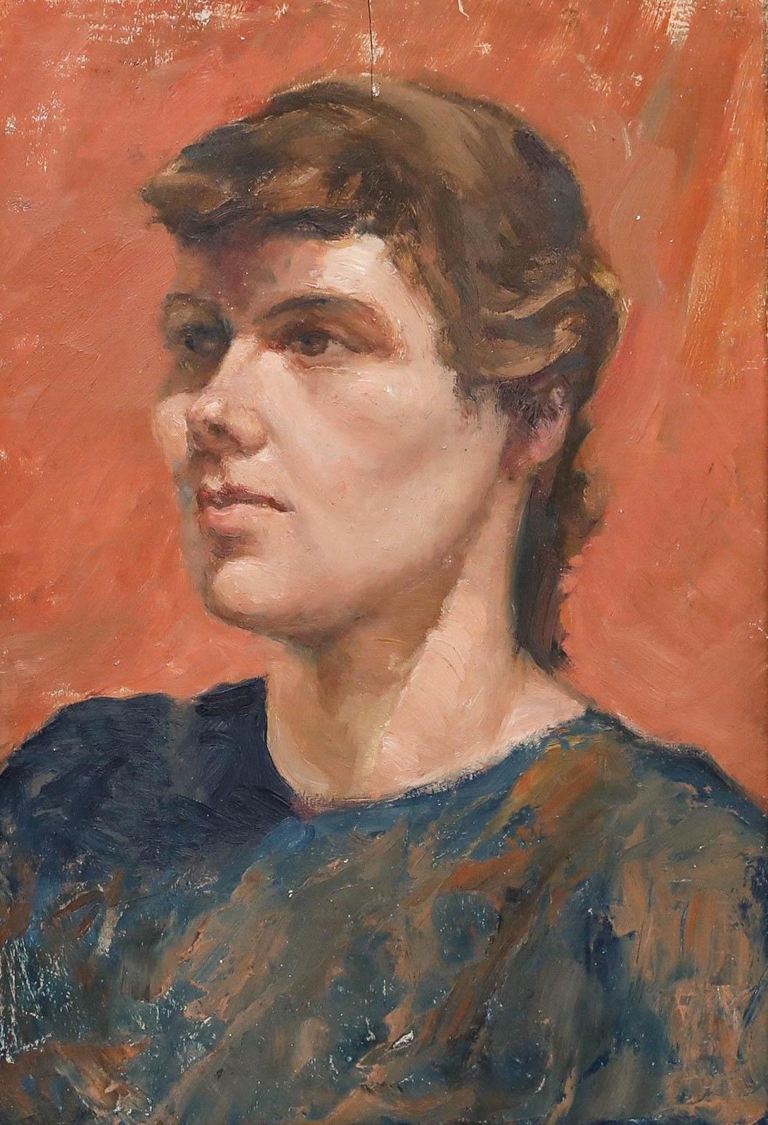 E. M. Johnson Modern British Mid 20th Century Oil, Portrait Of A Lady photo furniture