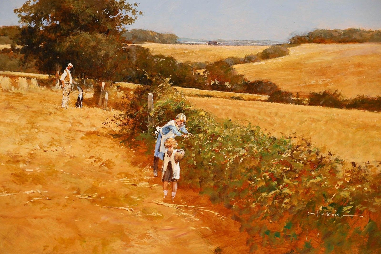 John Haskins (B.1938) 20th Century Acrylic, The Blackberry Pickers photo furniture