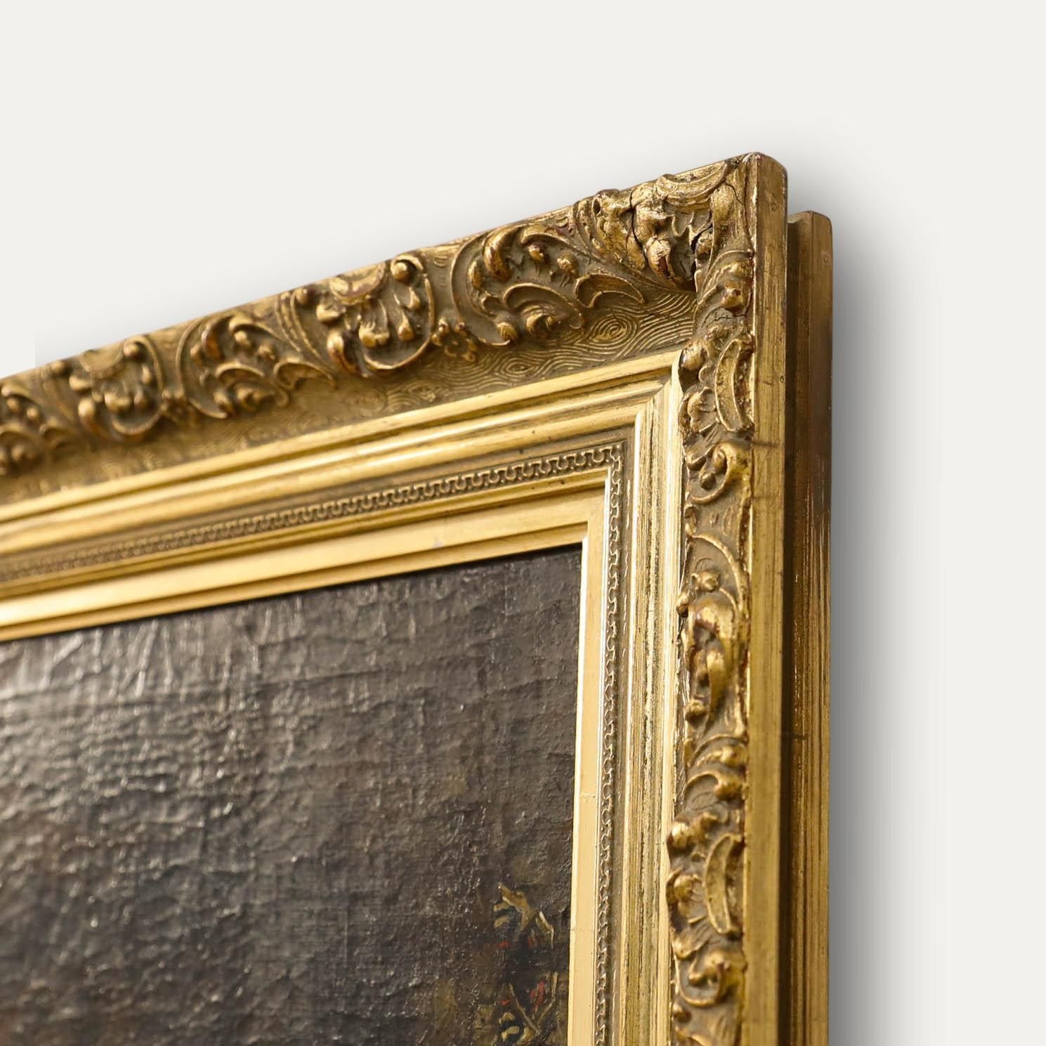 Framed 19th Century Oil Resting In A Wooded Glade photo vinterior