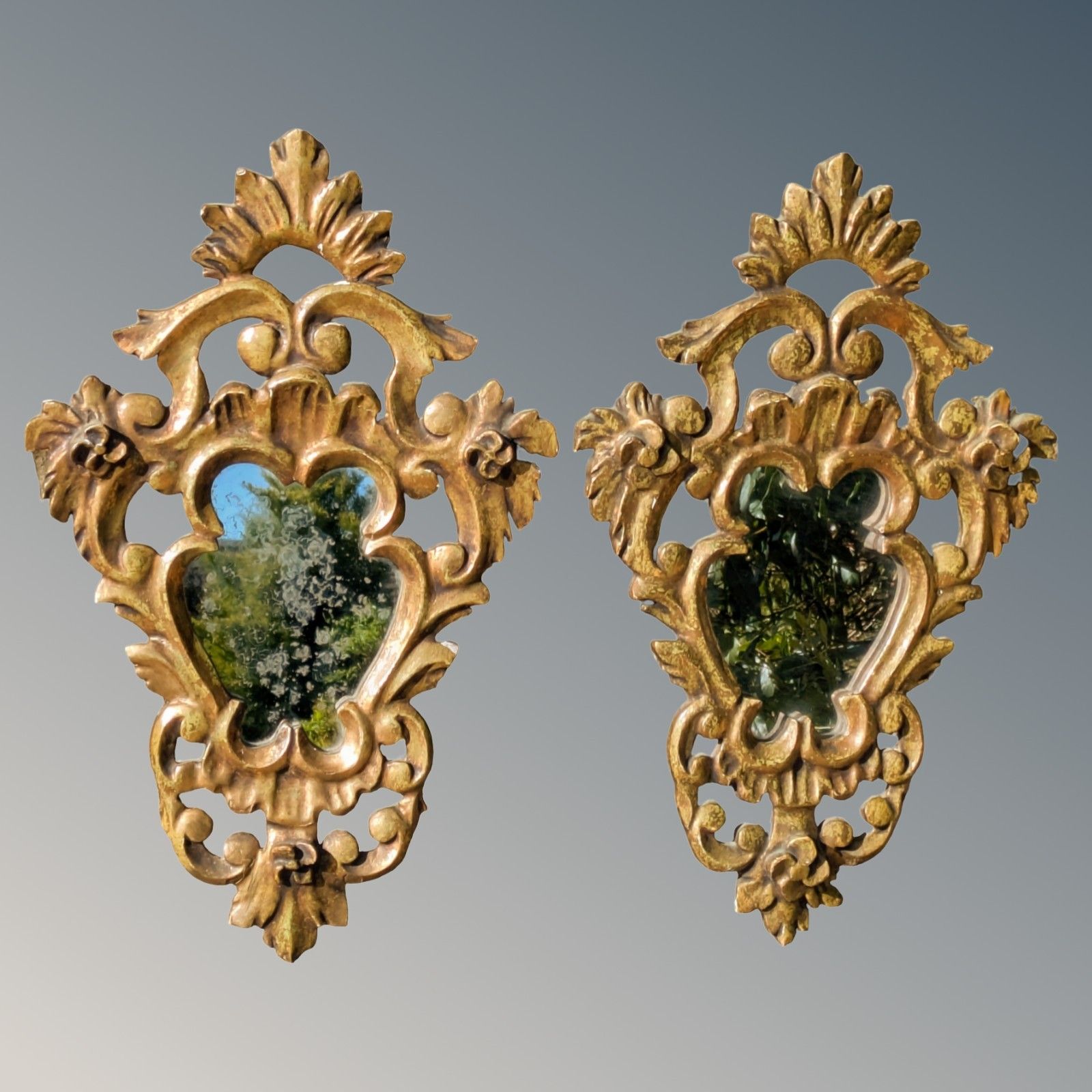 Pretty Pair Antique French Mirrors Gilt Wood