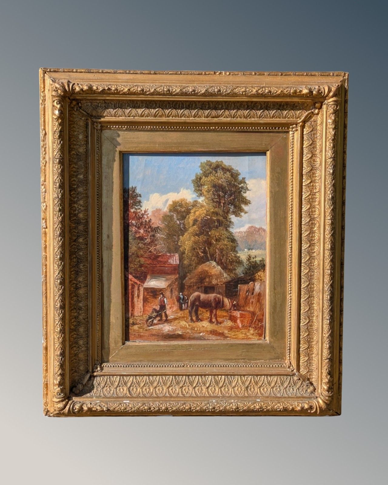 Oil Painting Farmstead By Strafford  Newmarch 1874