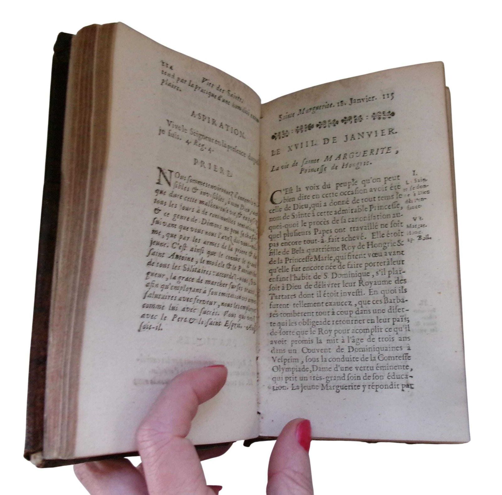 1725 French Religious Book, Les Nouvelles Vies Des Saints, Leather Bound, Lives Of The Saints Vol I photo vinterior