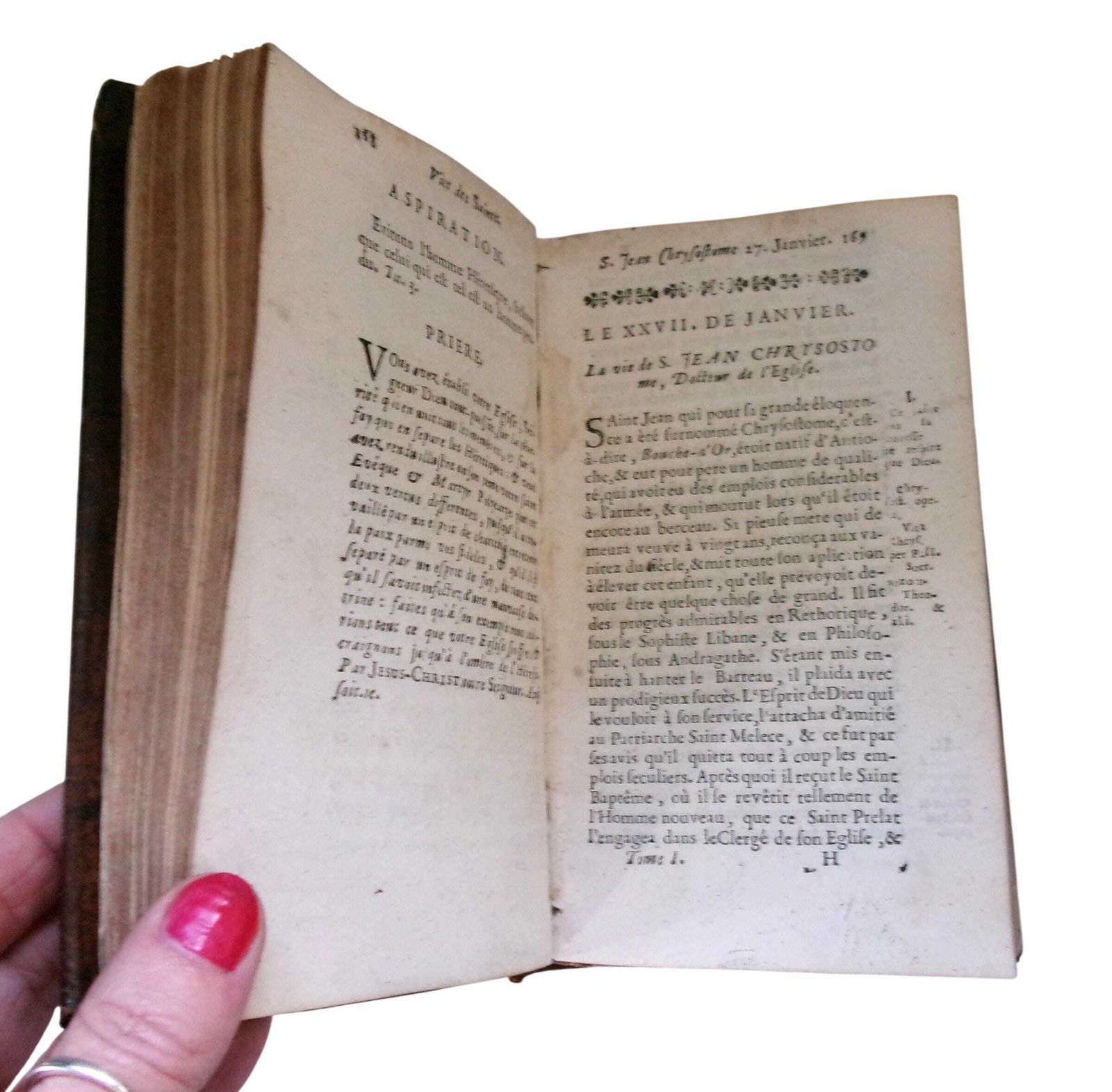 1725 French Religious Book, Les Nouvelles Vies Des Saints, Leather Bound, Lives Of The Saints Vol I photo buy