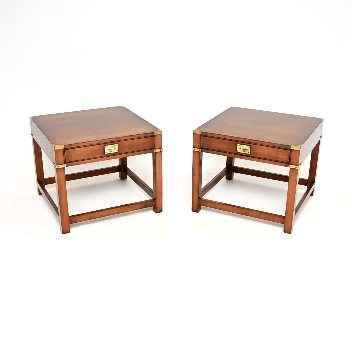 Pair Of Antique Mahogany And Brass Military Campaign Style Side Tables