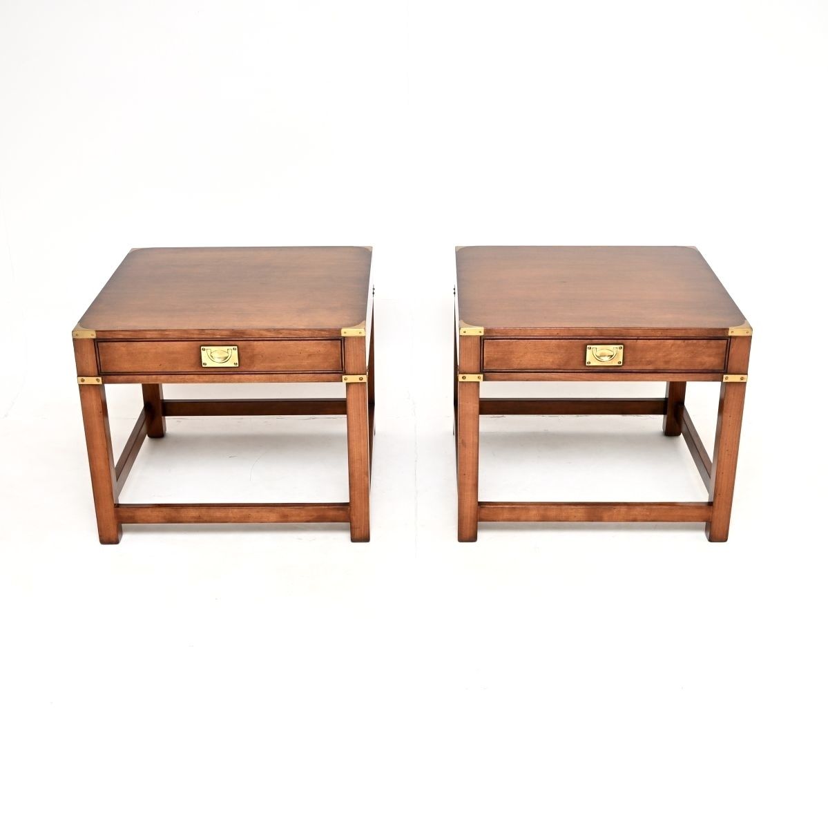 Pair Of Antique Mahogany And Brass Military Campaign Style Side Tables photo furniture