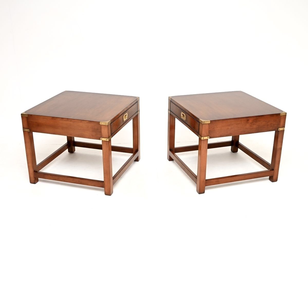 Pair Of Antique Mahogany And Brass Military Campaign Style Side Tables photo buy
