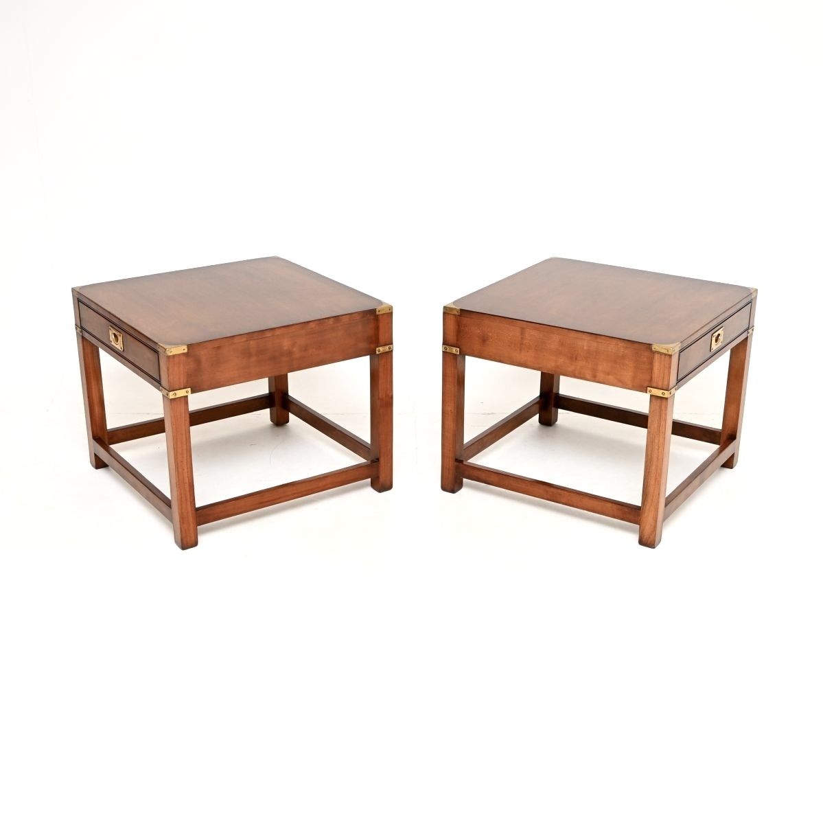 Pair Of Antique Mahogany And Brass Military Campaign Style Side Tables photo vintage