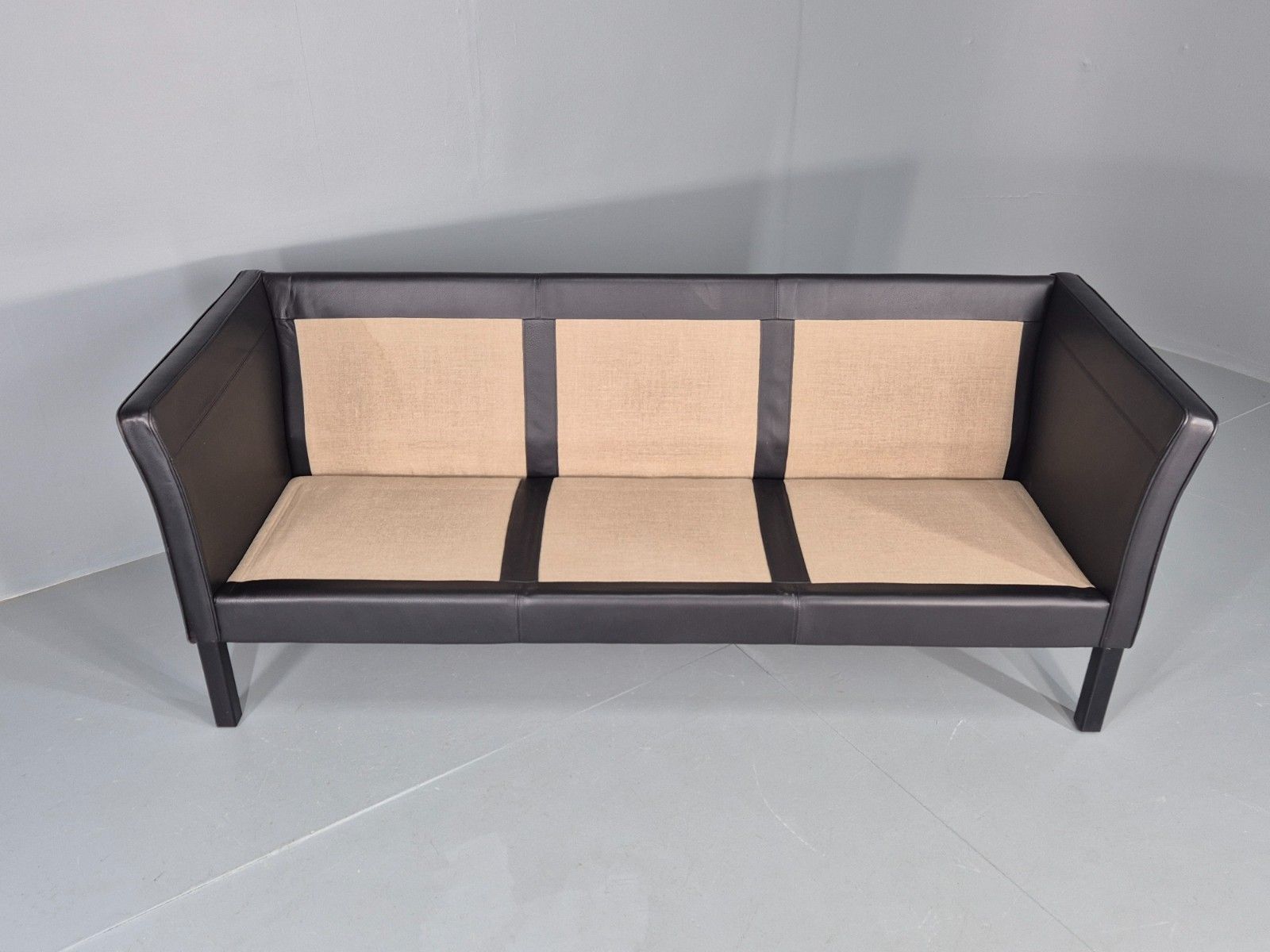 Vintage 3 Seater Sofa Danish Design Black Leather Mid Century Retro Eb08627 M3ss photo vintage