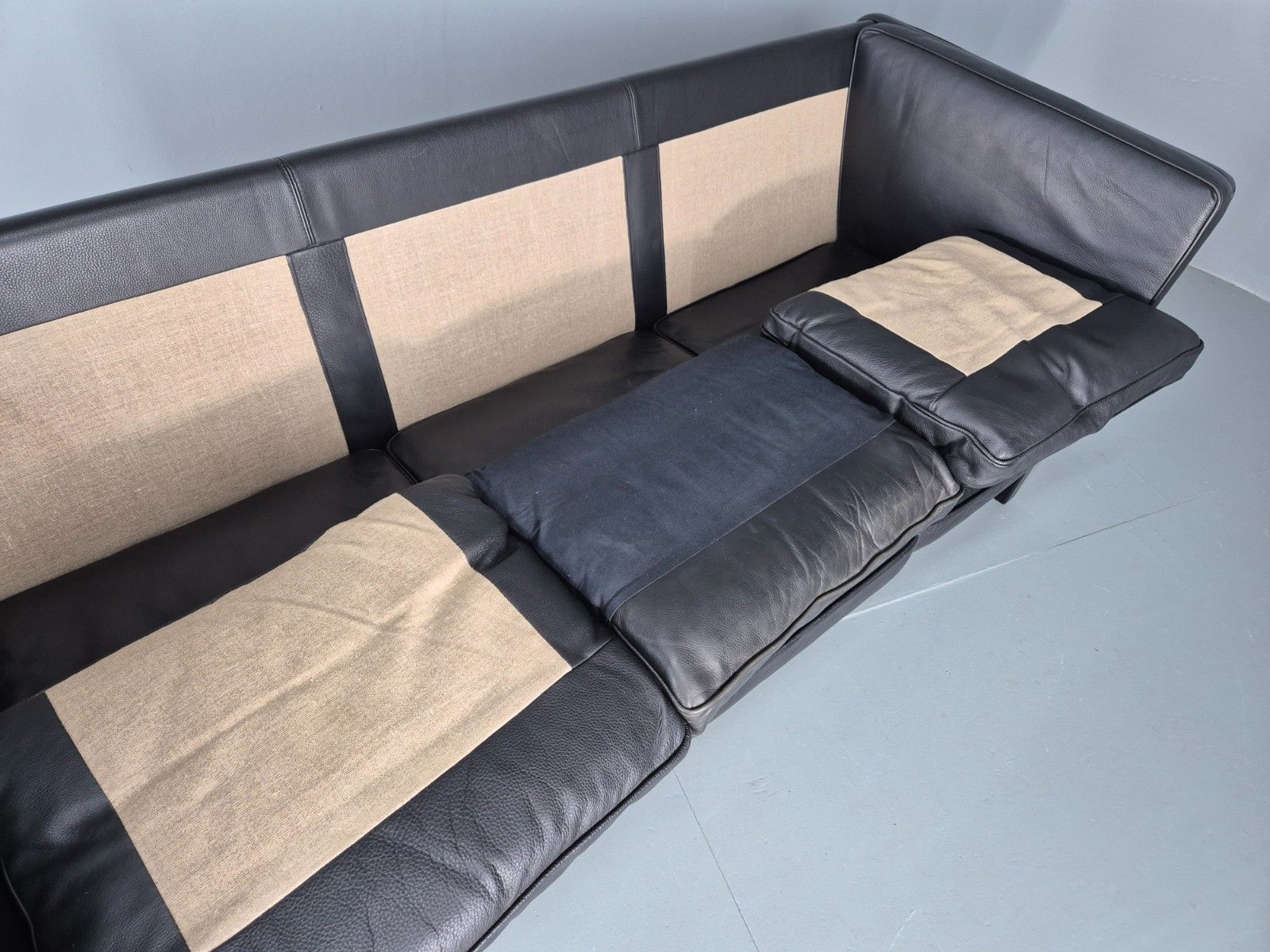 Furniture Vintage 3 Seater Sofa Danish Design Black Leather Mid Century Retro Eb08627 M3ss photo