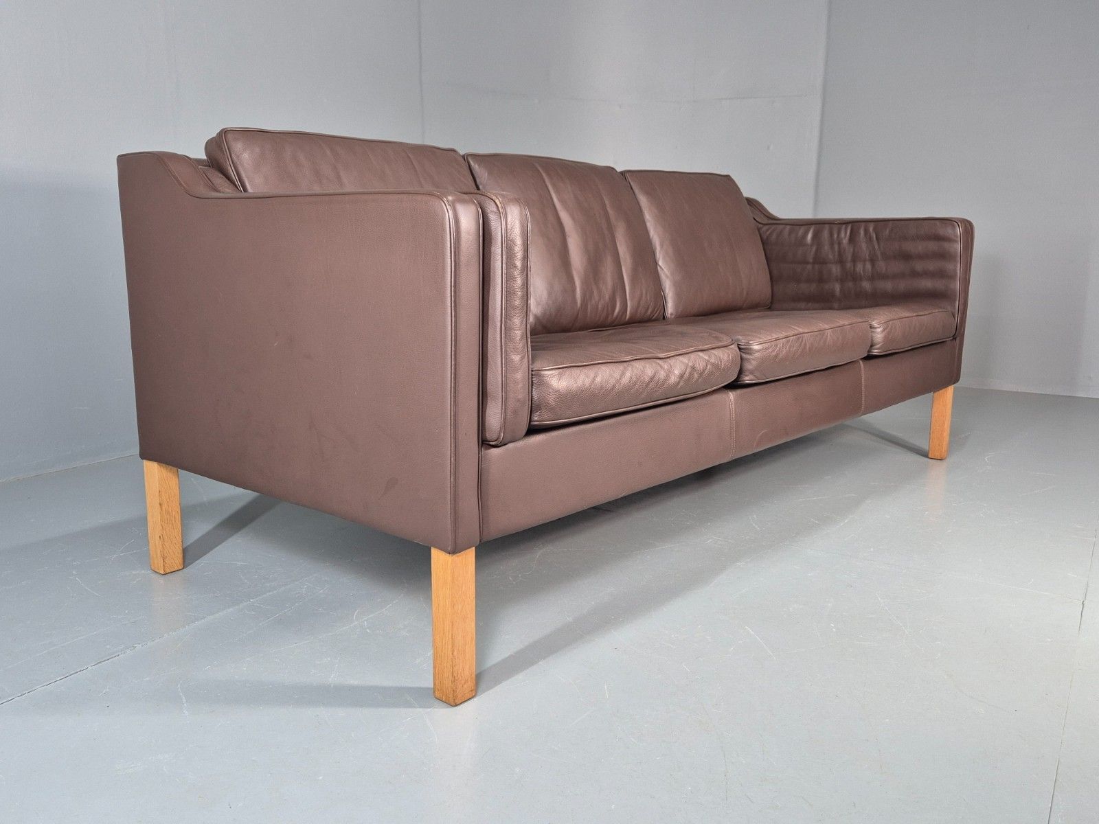 Vintage 3 Seater Sofa Mid Century Retro Brown Leather Mogensen  Eb11637 M3ss photo for sale