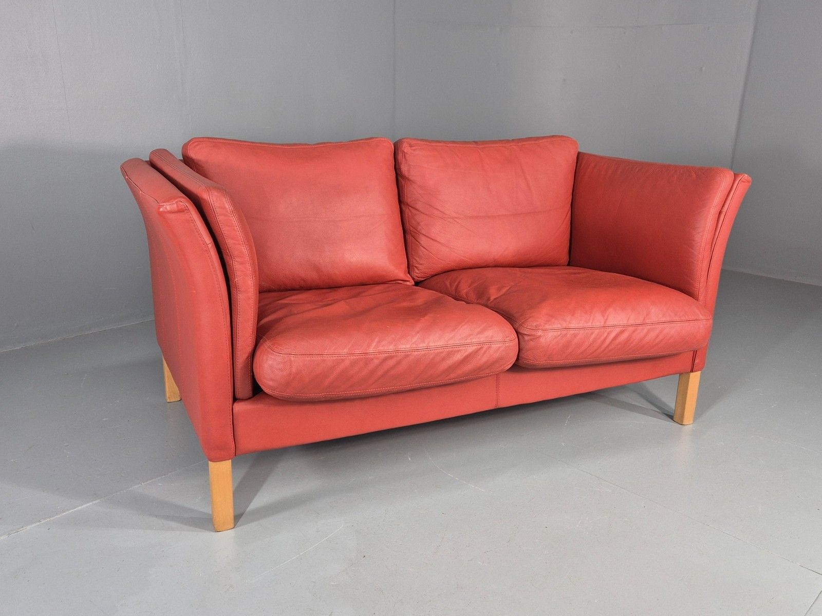 Vintage Danish 2 Seater Danish Skalma Red Leather 1980s Retro Mcm Eb10512 M2ss