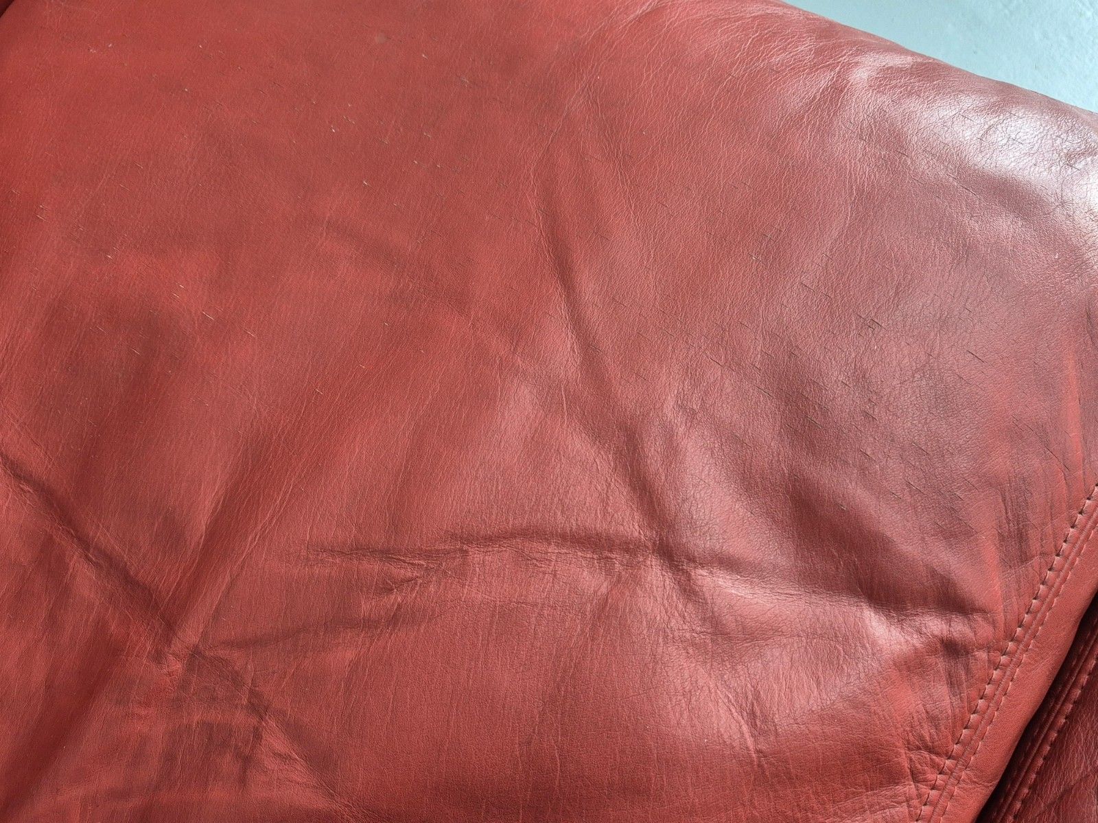 photo for sale Vintage Danish 2 Seater Danish Skalma Red Leather 1980s Retro Mcm Eb10512 M2ss