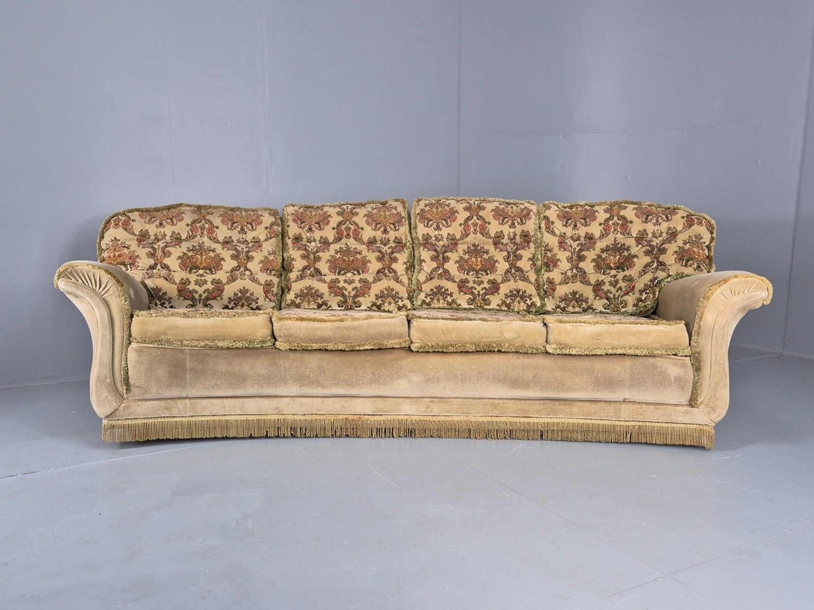 Vintage 4 Seater Sofa 1970s Retro Curved Green Velour Eb11780 M4ss photo buy