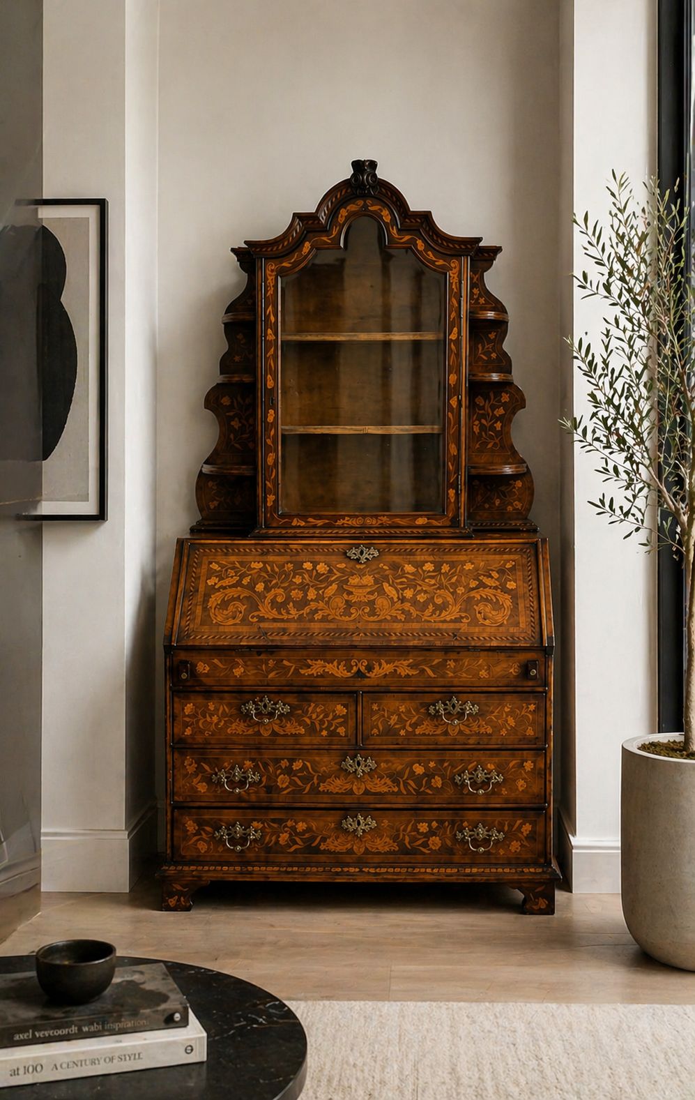 Antique Dutch Marquetry Walnut Bookcase photo furniture