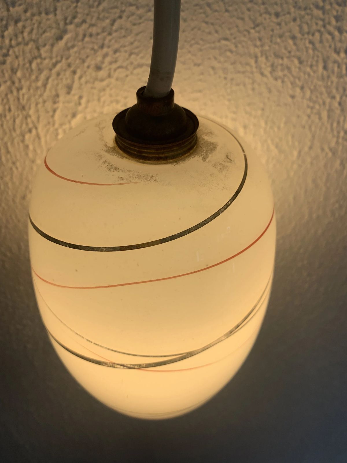 Vintage 1960s Red And Gold Opaline Glass Pendant Light   16 X 11 Cm photo 119.0