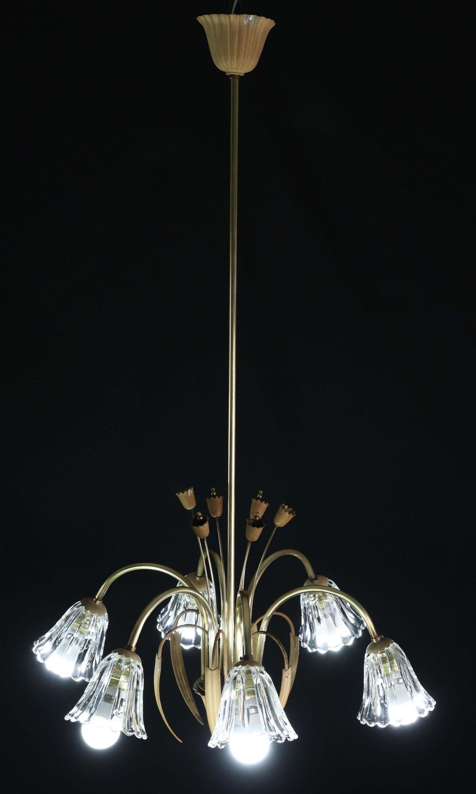 Art Decò Murano Glass And Brass Chandelier, 6 Light, 1950 photo 1325.0