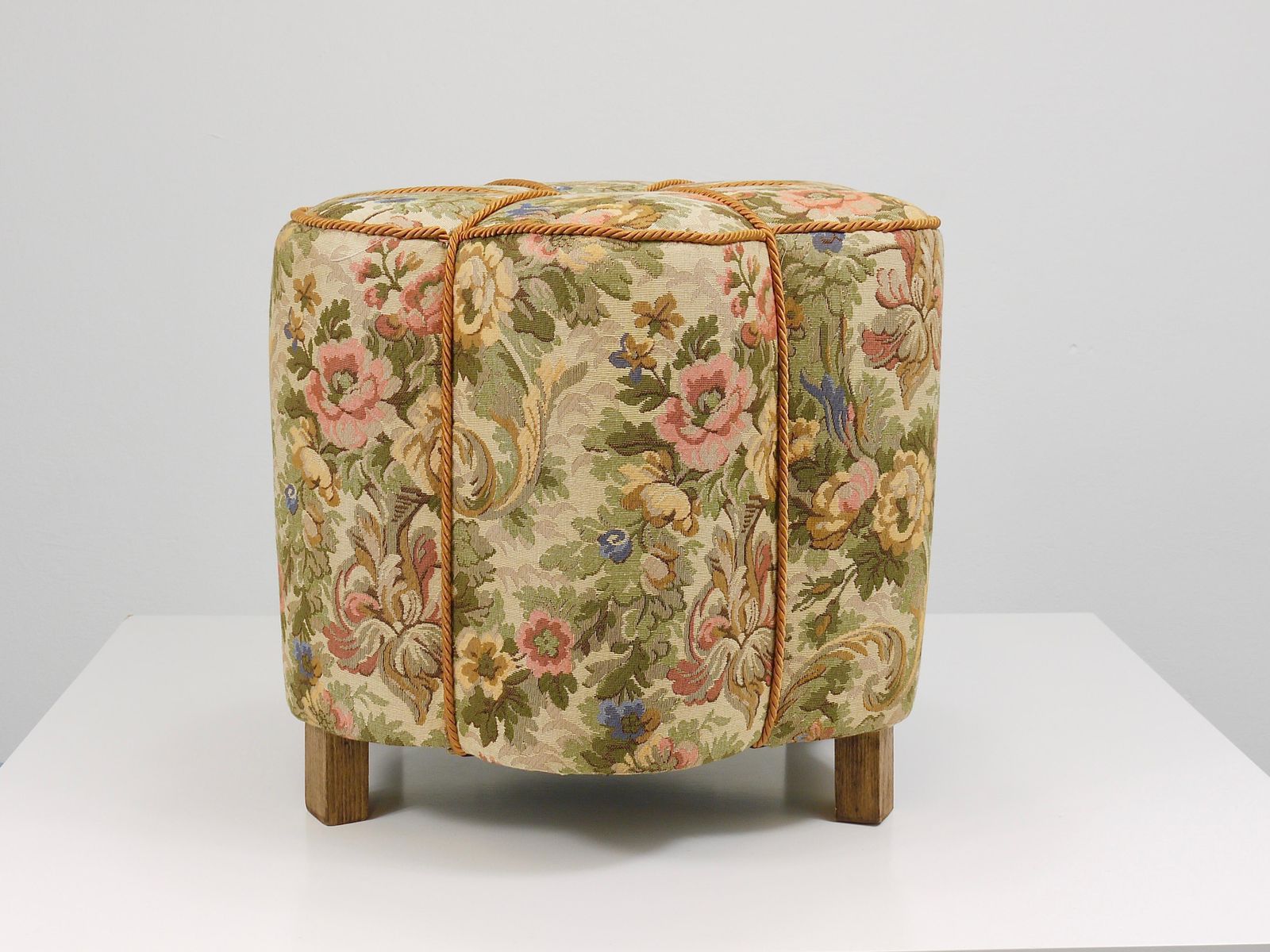 Art Deco Floral Tapestry Stool, Tabouret, Pouf, Ottoman, Vienna, Austria, 1930s photo vinterior