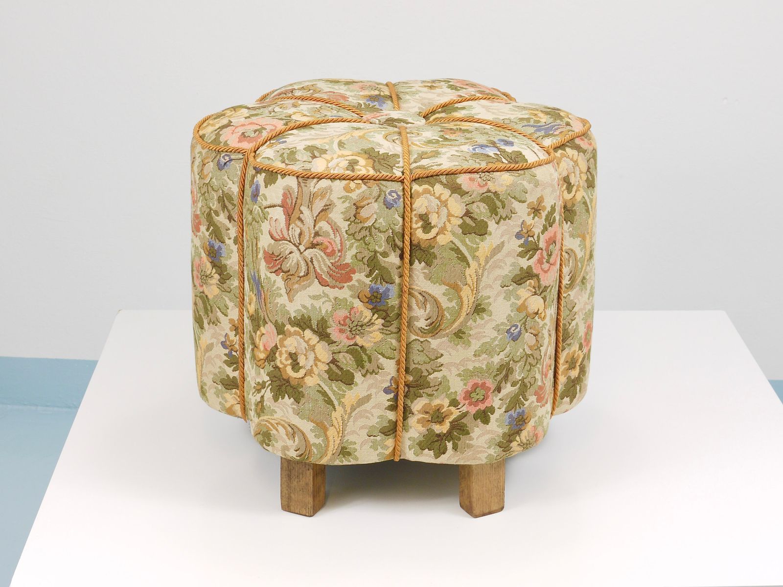 photo furniture Art Deco Floral Tapestry Stool, Tabouret, Pouf, Ottoman, Vienna, Austria, 1930s