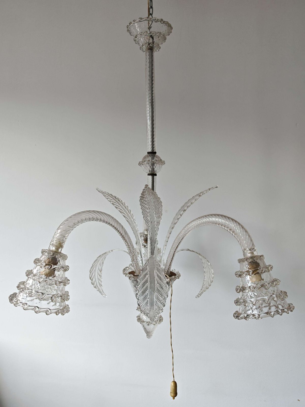 Art Deco Chandelier In Murano Glass By Barovier And Toso, Italy 1940s photo for sale