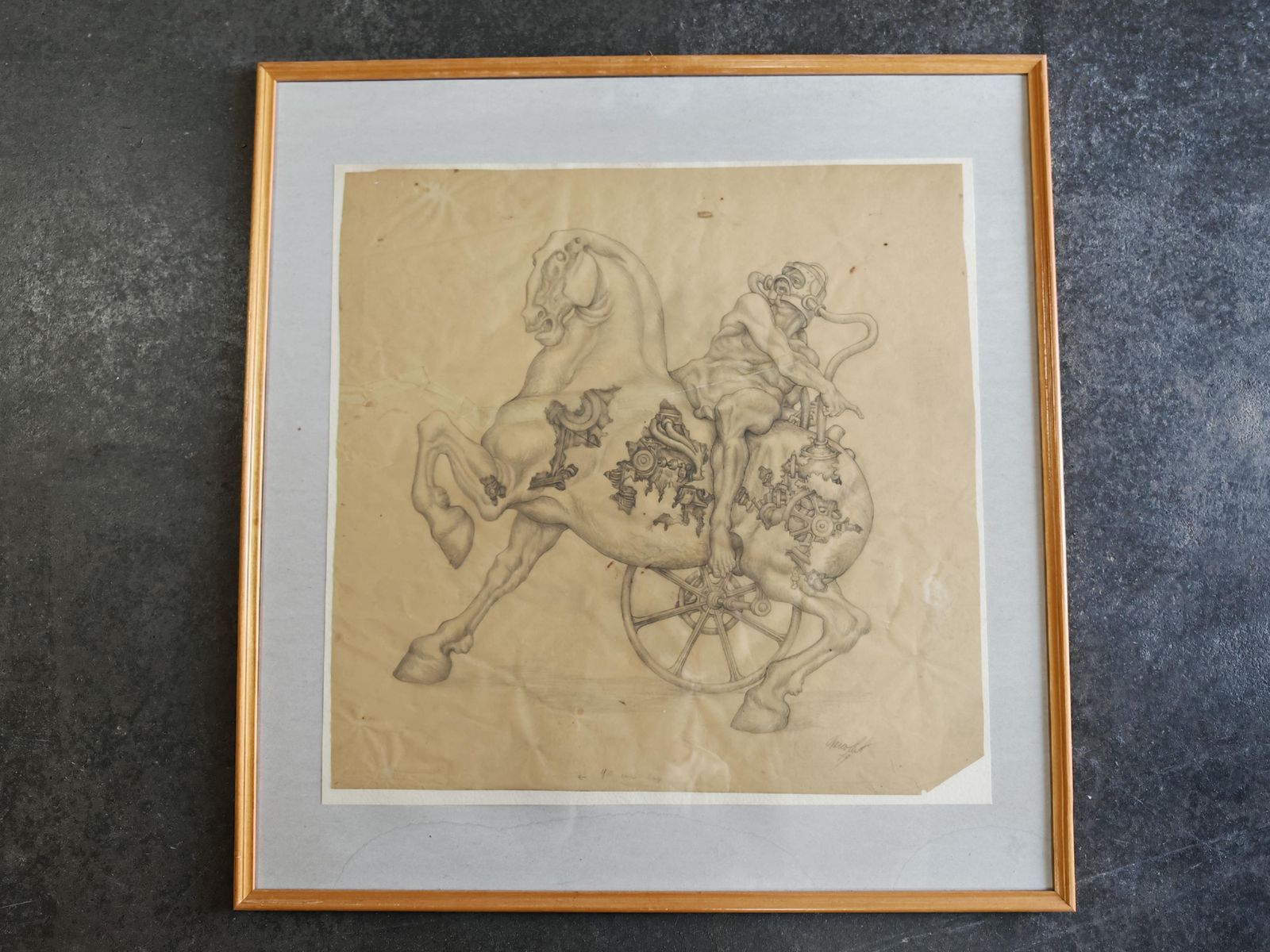 Figurative Composition With Mechanical Motifs, Pencil On Paper By Dusan Gakovic photo furniture