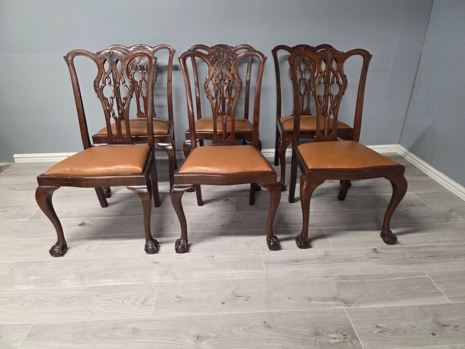Antique Set Of 6 Mahogany Chippendale Style Dining Chairs photo furniture